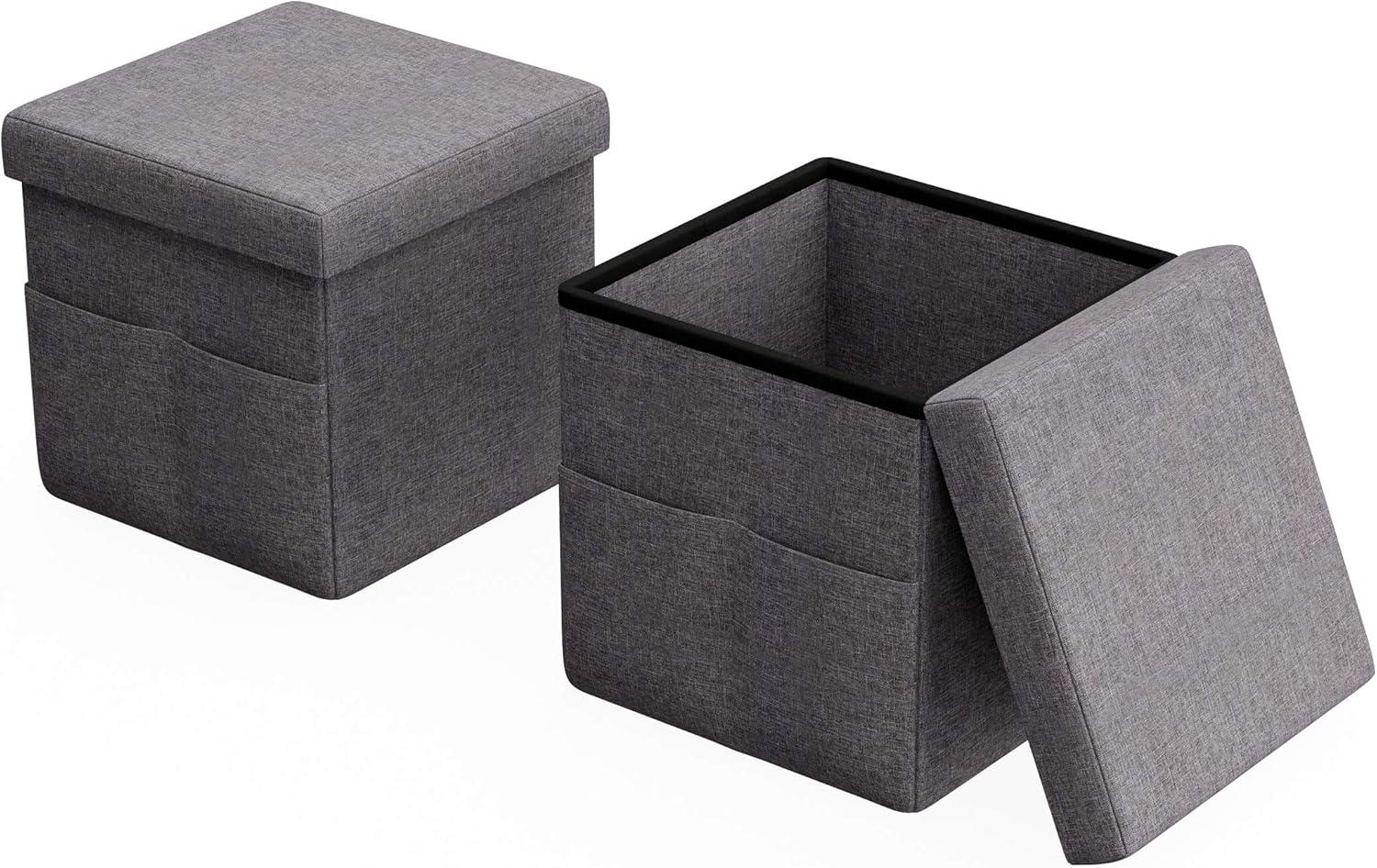 imageSet of 2 Ottomans with Storage Pockets 15Inch Folding Foot Rests or Storage Organizers for Bedroom Living Room or Dorm by Lavish Home BrownCharcoal Gray