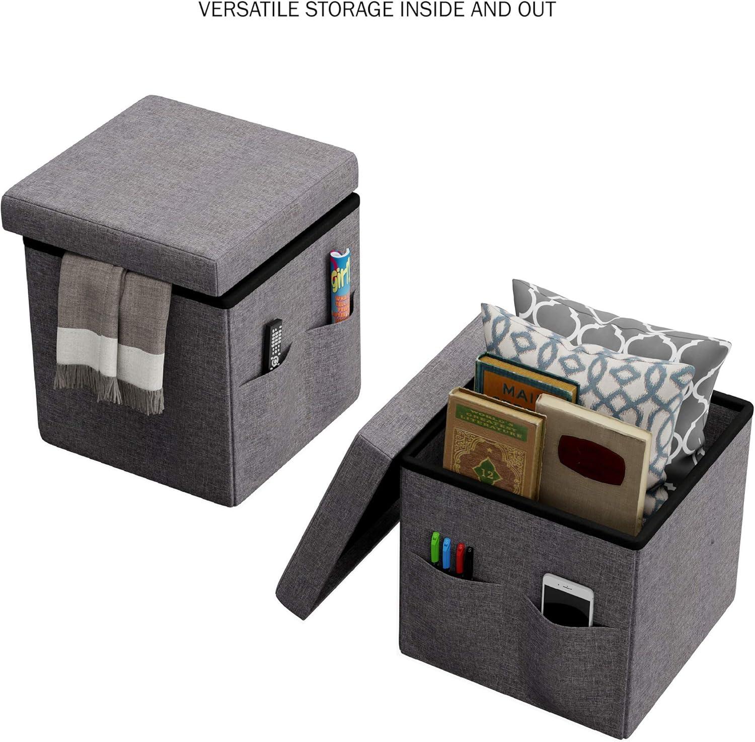 imageSet of 2 Ottomans with Storage Pockets 15Inch Folding Foot Rests or Storage Organizers for Bedroom Living Room or Dorm by Lavish Home BrownCharcoal Gray