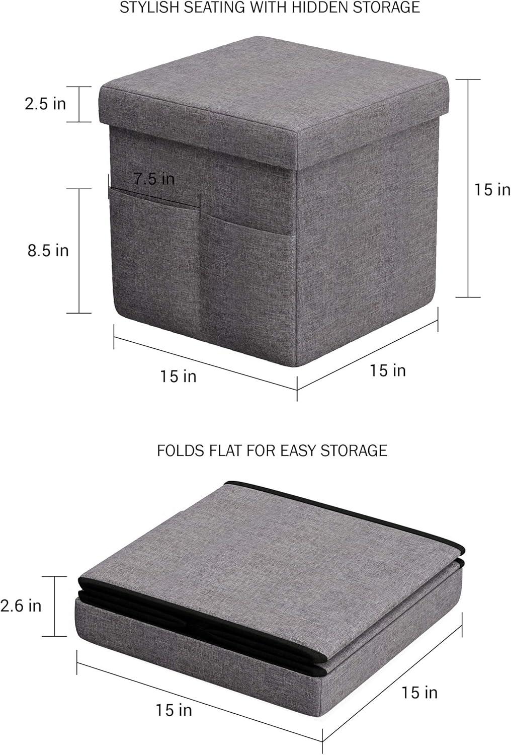 imageSet of 2 Ottomans with Storage Pockets 15Inch Folding Foot Rests or Storage Organizers for Bedroom Living Room or Dorm by Lavish Home BrownCharcoal Gray