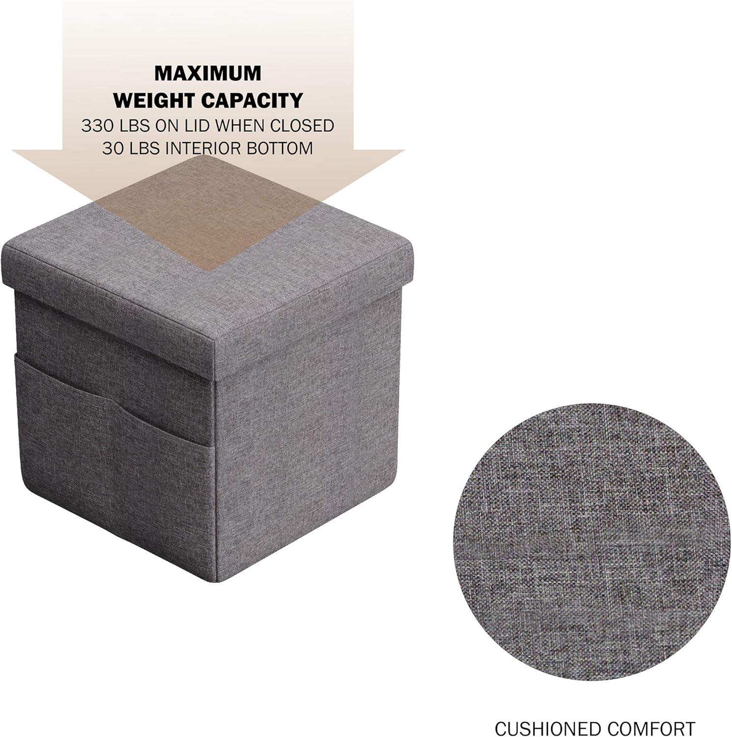 imageSet of 2 Ottomans with Storage Pockets 15Inch Folding Foot Rests or Storage Organizers for Bedroom Living Room or Dorm by Lavish Home BrownCharcoal Gray