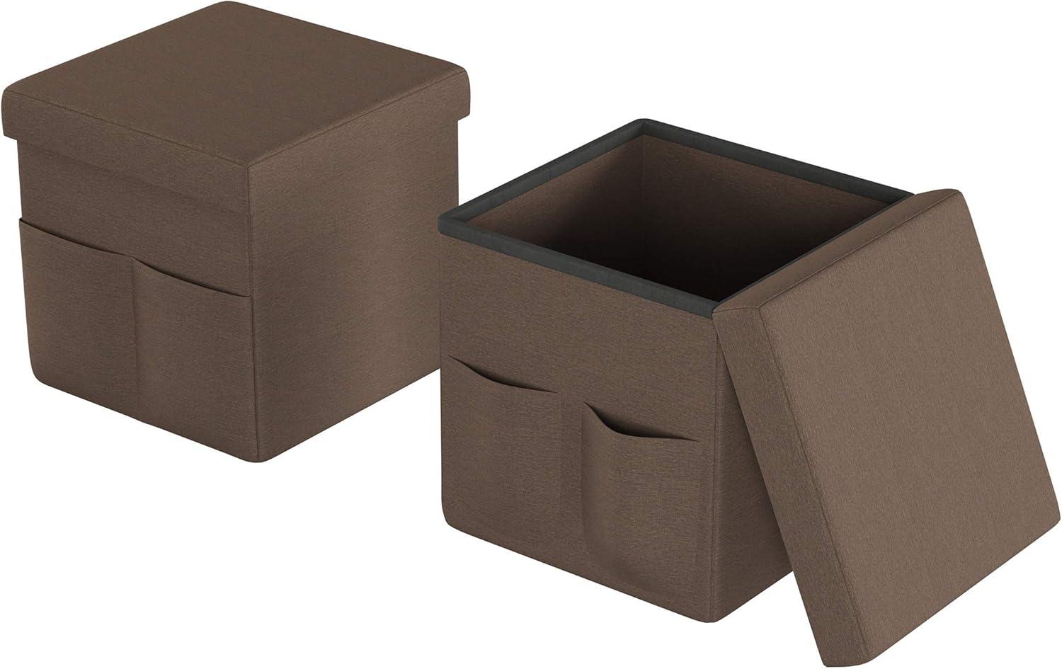 imageSet of 2 Ottomans with Storage Pockets 15Inch Folding Foot Rests or Storage Organizers for Bedroom Living Room or Dorm by Lavish Home BrownLinen Brown