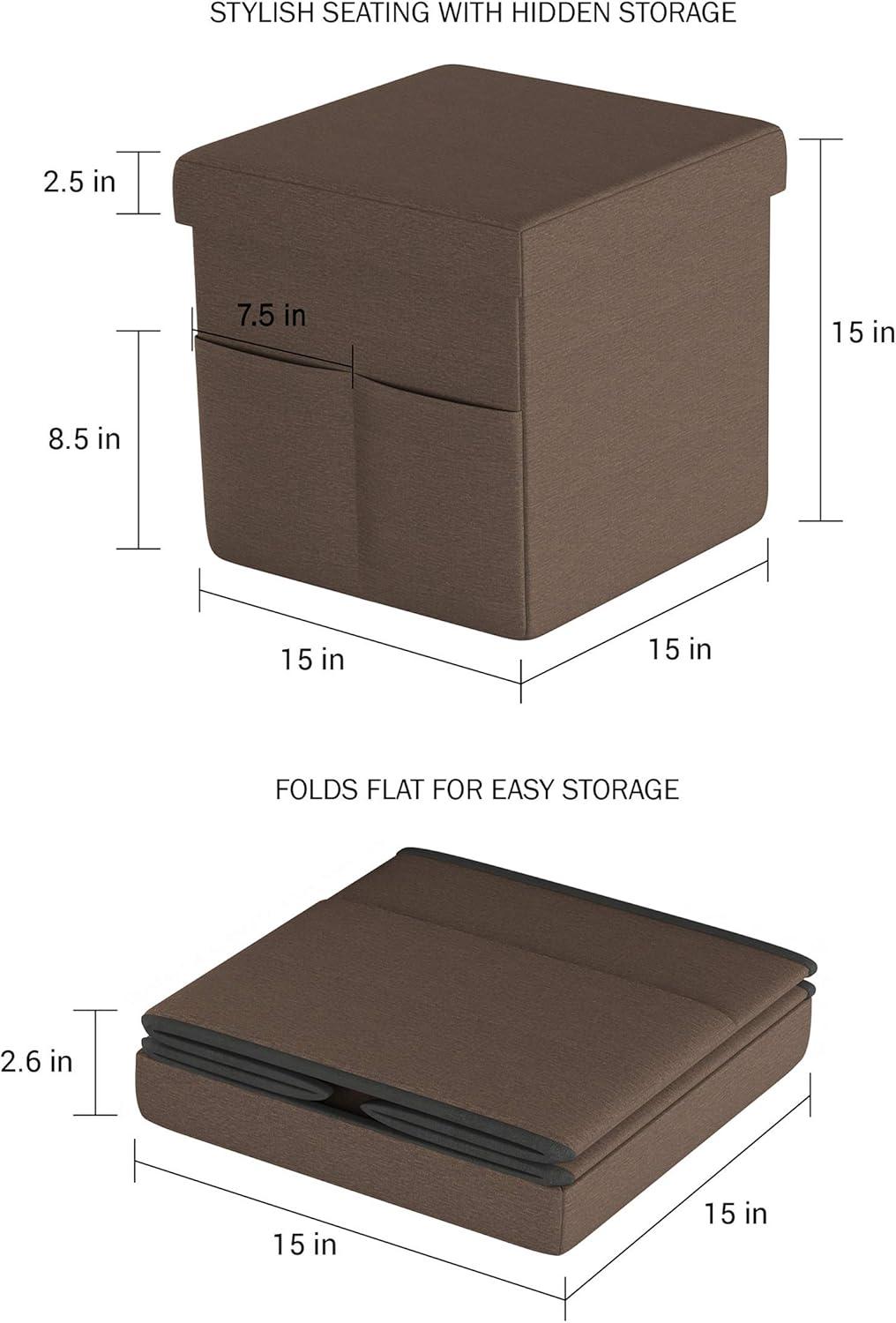 imageSet of 2 Ottomans with Storage Pockets 15Inch Folding Foot Rests or Storage Organizers for Bedroom Living Room or Dorm by Lavish Home BrownLinen Brown