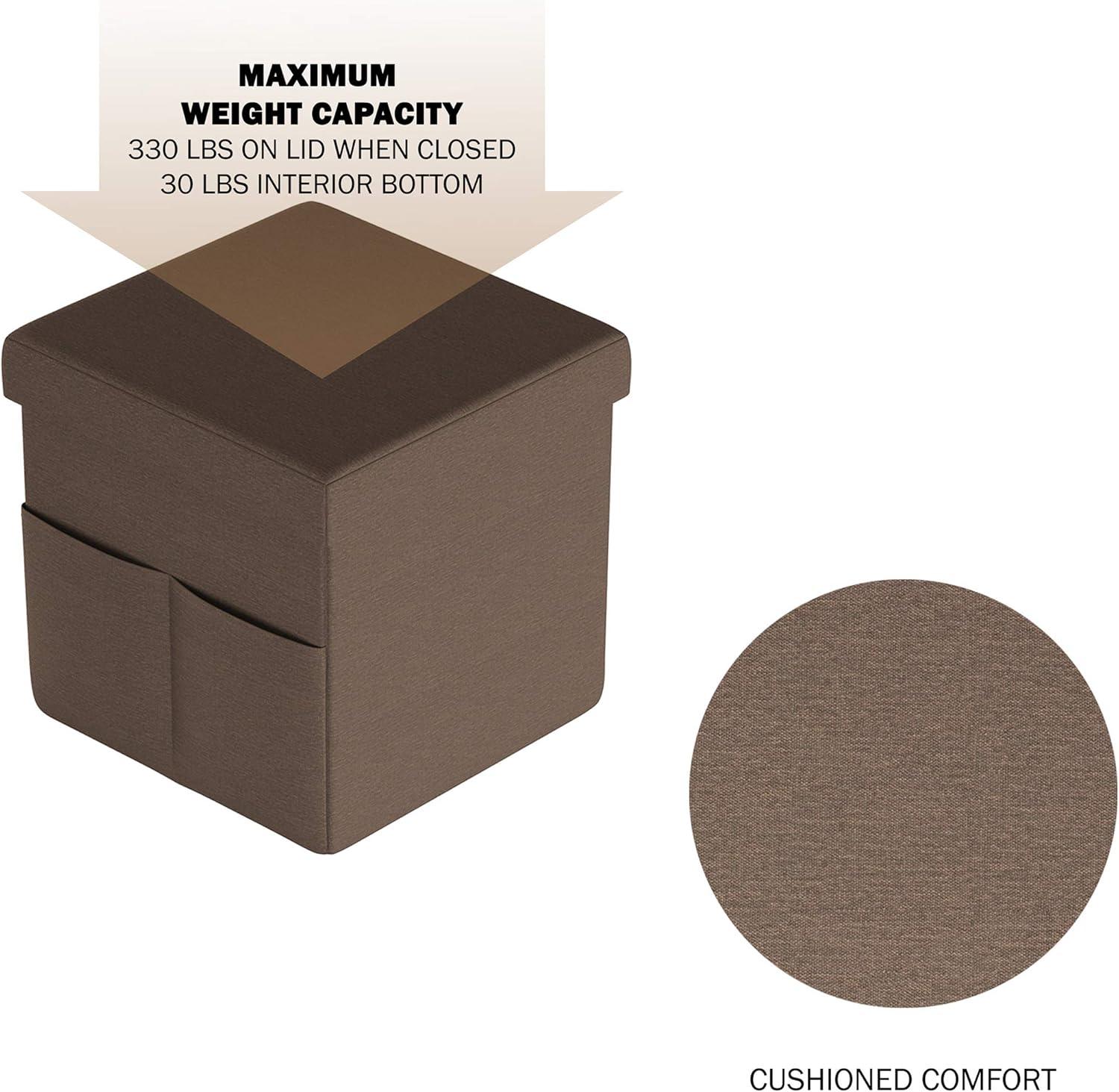 imageSet of 2 Ottomans with Storage Pockets 15Inch Folding Foot Rests or Storage Organizers for Bedroom Living Room or Dorm by Lavish Home BrownLinen Brown