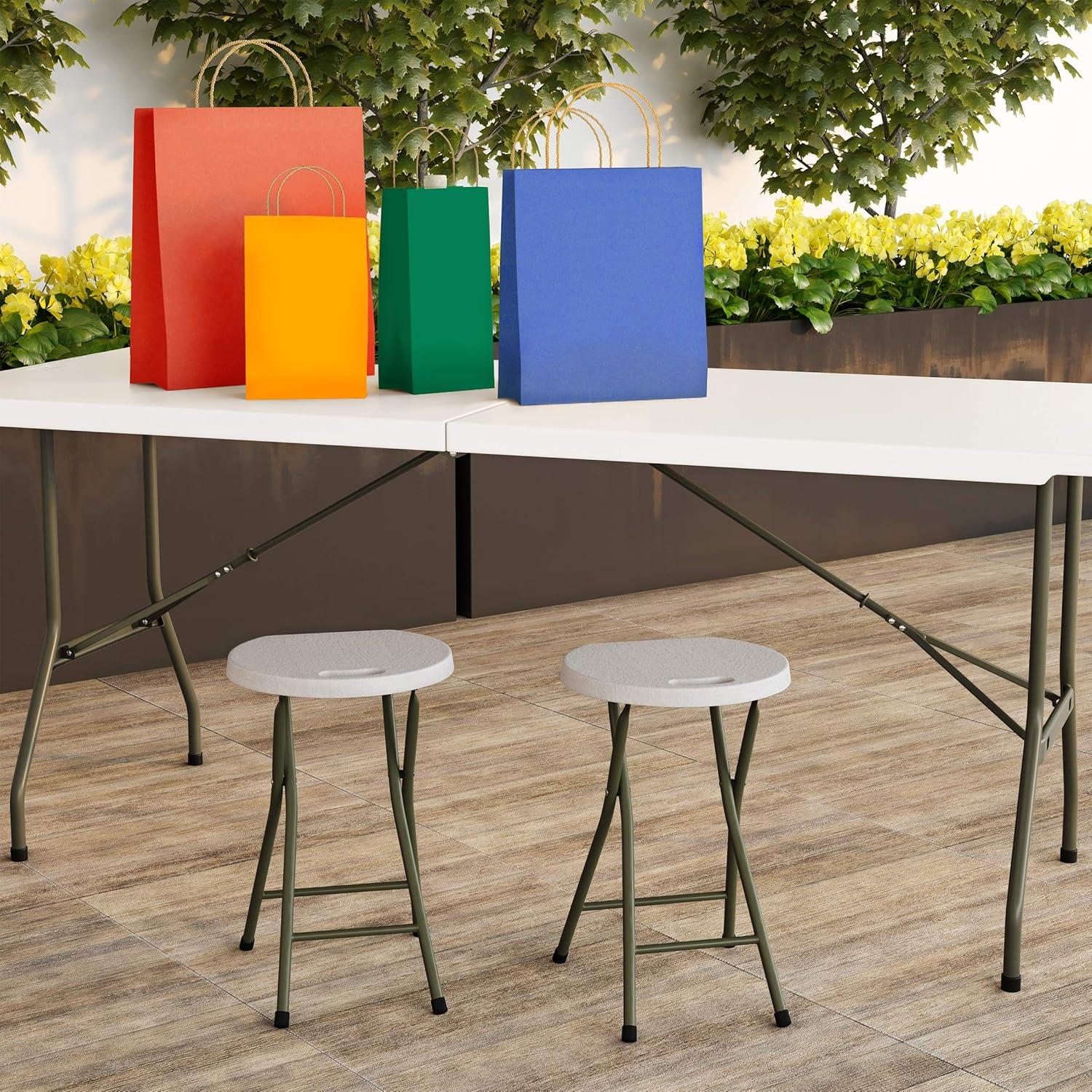 imageSet of 2 Stools 18Inch Folding Stools with 300lb Capacity for Indoor or Outdoor Use Backless Portable Chairs for Adults by Lavish Home White