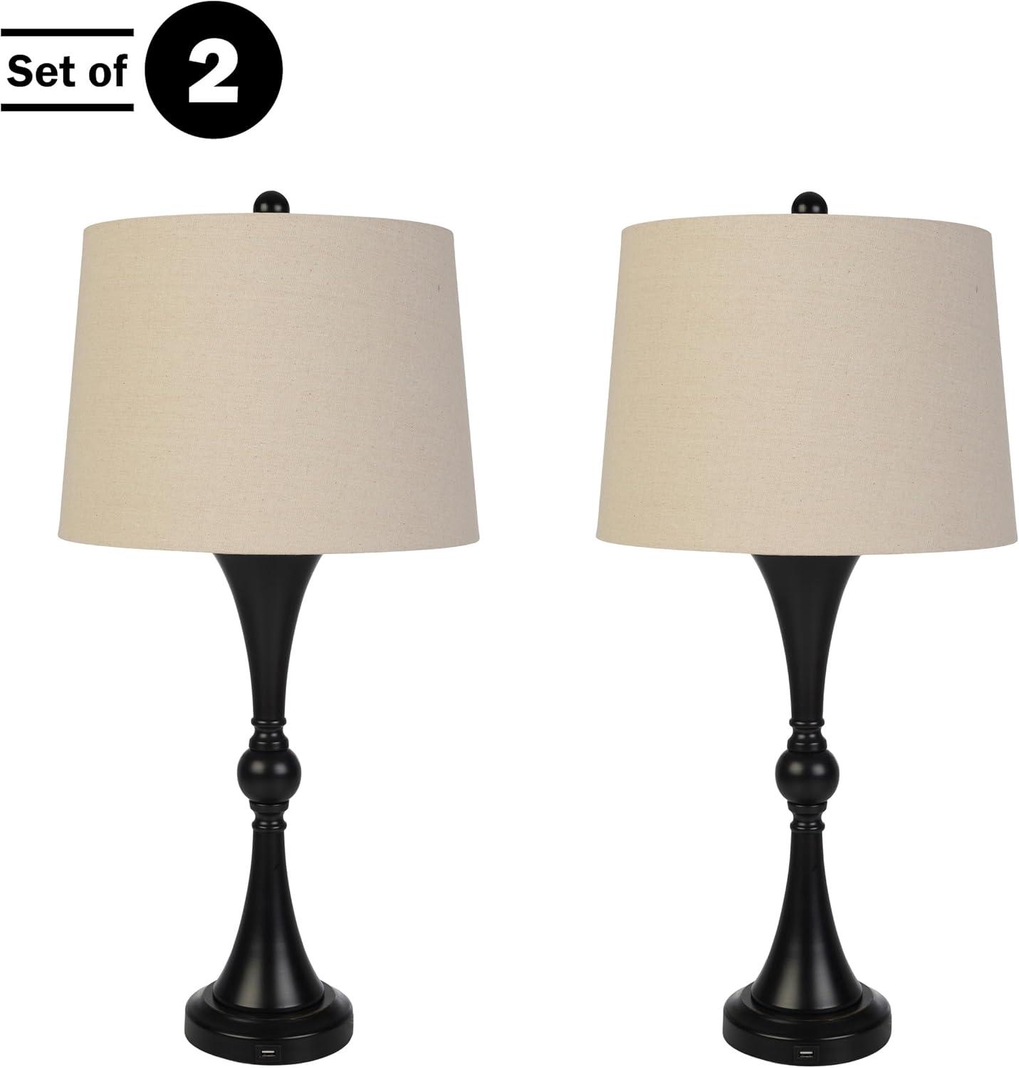 imageSet of 2 Table Lamps Lamps with USB Charging Ports Touch Control and LED Bulbs for Living Room Office or Bedroom Decor by Lavish Home Black