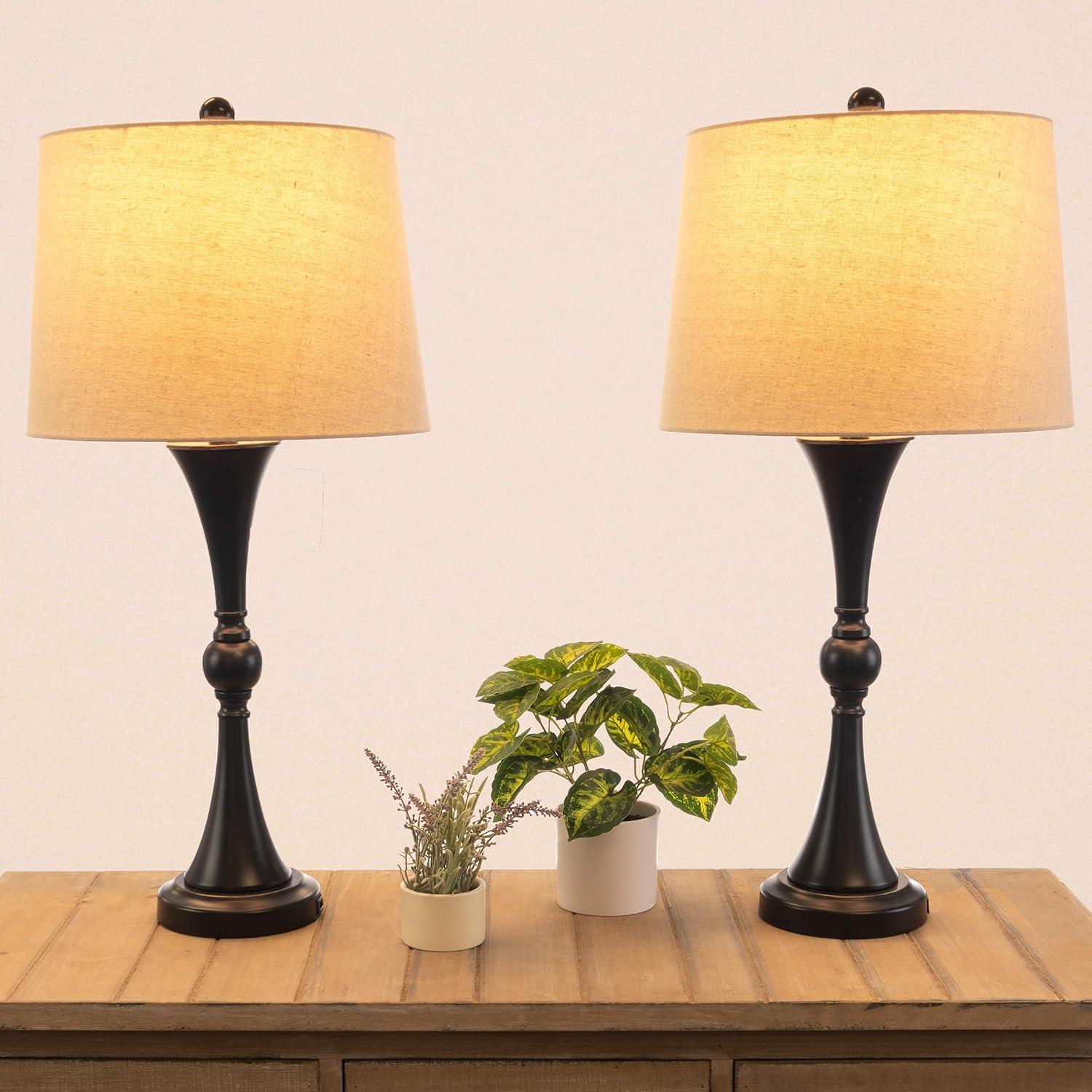 imageSet of 2 Table Lamps Lamps with USB Charging Ports Touch Control and LED Bulbs for Living Room Office or Bedroom Decor by Lavish Home Black