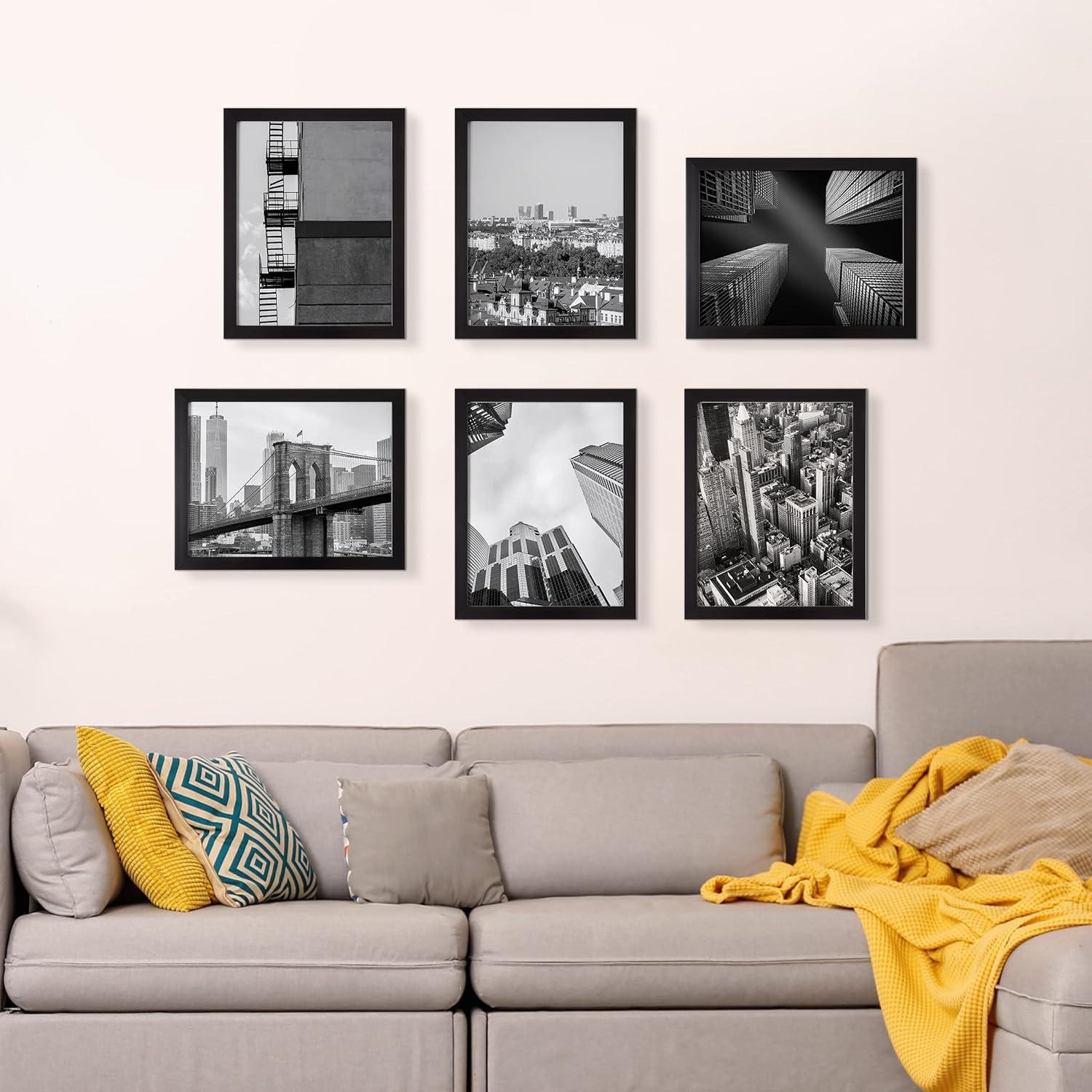 imageSet of 6 Picture Frames 11x14 Photo Frame Set with Stand and Hooks for Gallery Wall or Family Portrait Picture Wall Decor by Lavish Home Black11x14