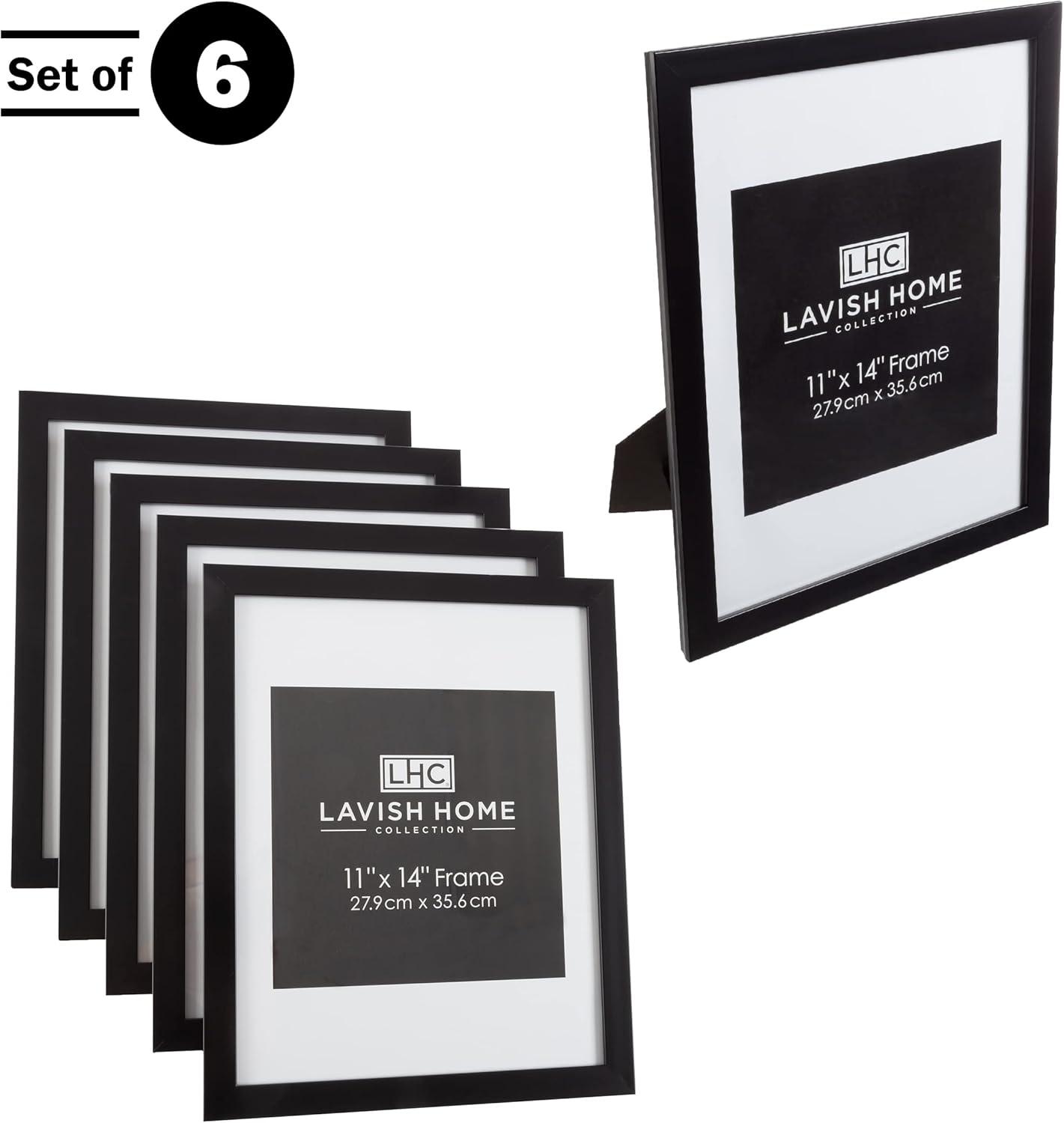 imageSet of 6 Picture Frames 11x14 Photo Frame Set with Stand and Hooks for Gallery Wall or Family Portrait Picture Wall Decor by Lavish Home Black11x14