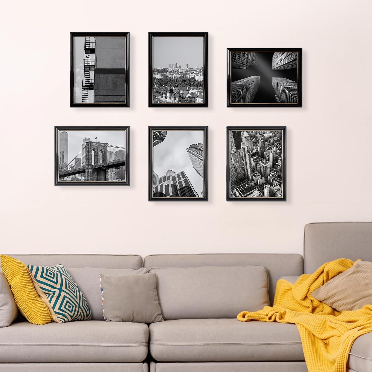 imageSet of 6 Picture Frames 11x14 Photo Frame Set with Stand and Hooks for Gallery Wall or Family Portrait Picture Wall Decor by Lavish Home Black85x11