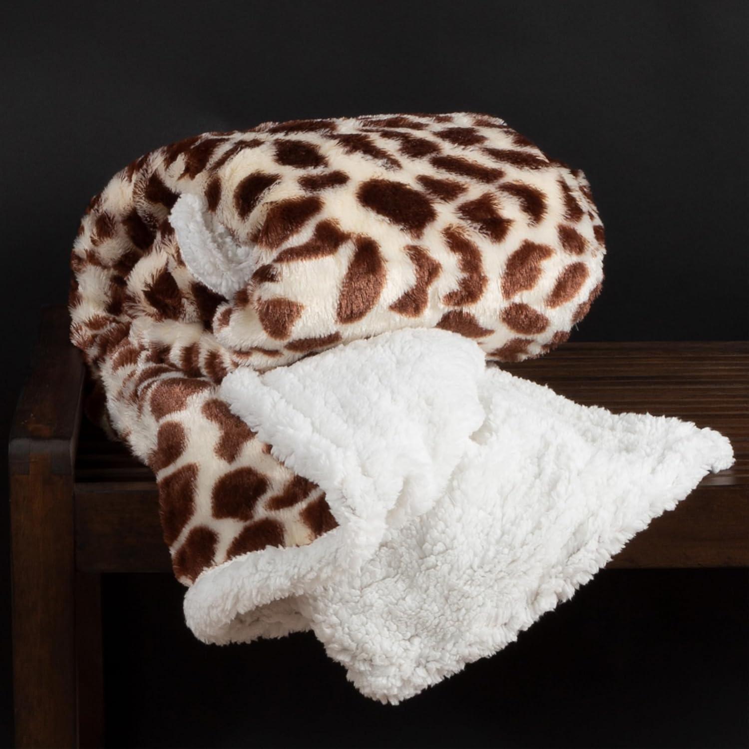 imageSherpa Fleece Throw Blanket 50x60Inch MachineWashable Reversible Throw Fluffy Blankets for Couch Chair or Bed by Lavish Home LeopardGiraffe