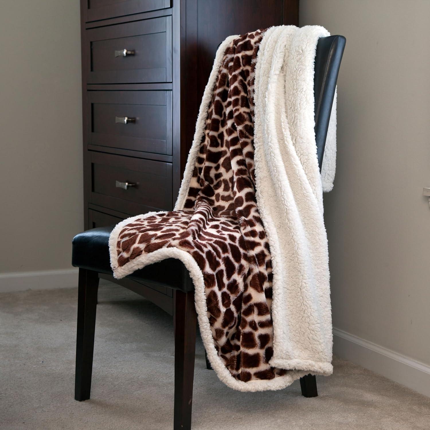 imageSherpa Fleece Throw Blanket 50x60Inch MachineWashable Reversible Throw Fluffy Blankets for Couch Chair or Bed by Lavish Home LeopardGiraffe