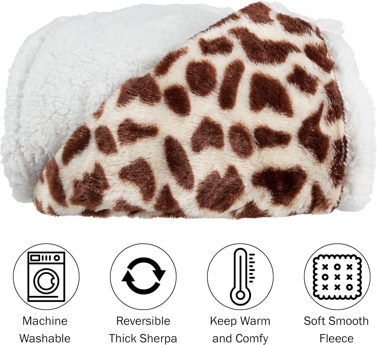 imageSherpa Fleece Throw Blanket 50x60Inch MachineWashable Reversible Throw Fluffy Blankets for Couch Chair or Bed by Lavish Home LeopardGiraffe