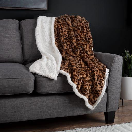 imageSherpa Fleece Throw Blanket 50x60Inch MachineWashable Reversible Throw Fluffy Blankets for Couch Chair or Bed by Lavish Home LeopardLeopard