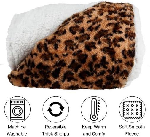 imageSherpa Fleece Throw Blanket 50x60Inch MachineWashable Reversible Throw Fluffy Blankets for Couch Chair or Bed by Lavish Home LeopardLeopard