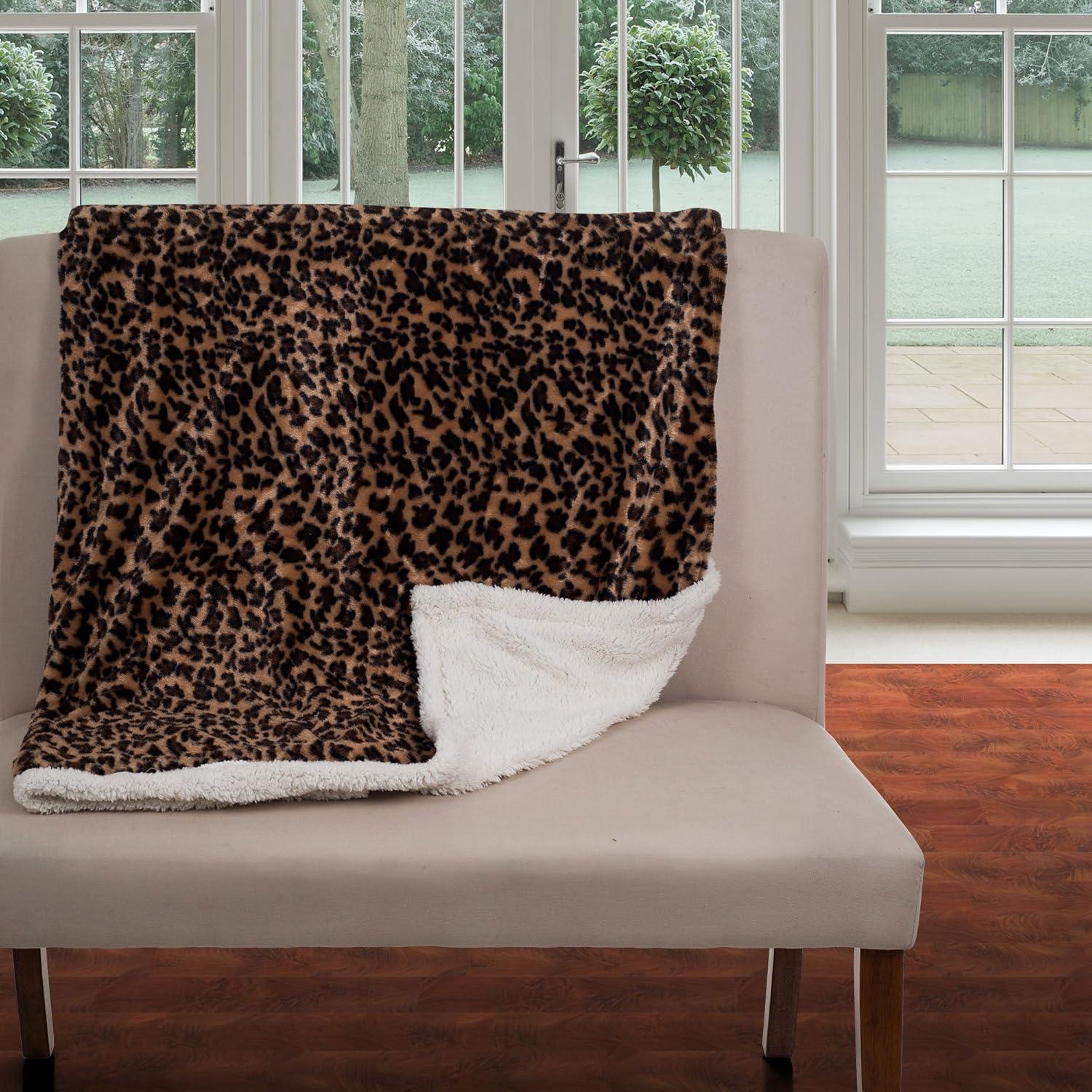imageSherpa Fleece Throw Blanket 50x60Inch MachineWashable Reversible Throw Fluffy Blankets for Couch Chair or Bed by Lavish Home LeopardLeopard