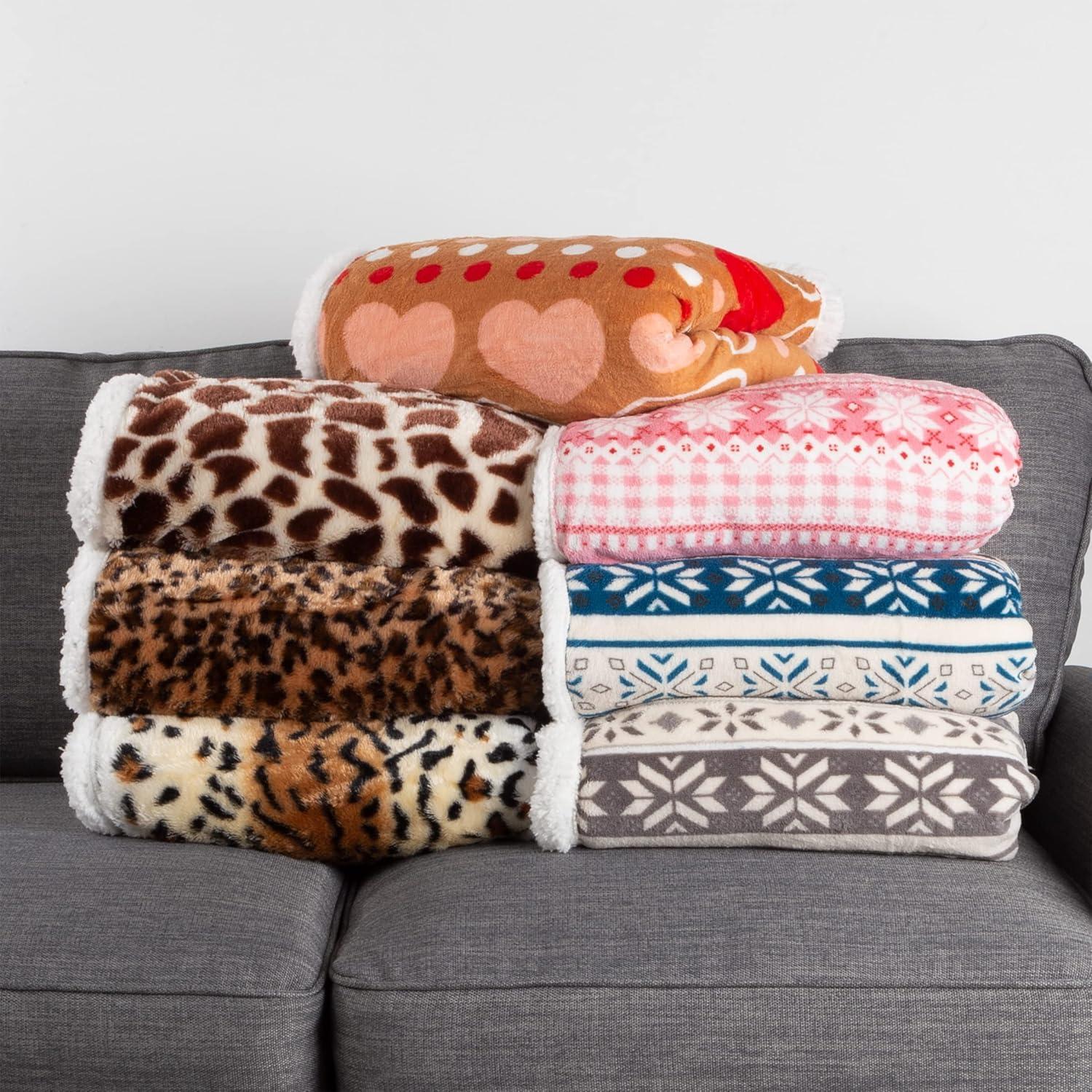 imageSherpa Fleece Throw Blanket 50x60Inch MachineWashable Reversible Throw Fluffy Blankets for Couch Chair or Bed by Lavish Home LeopardTiger
