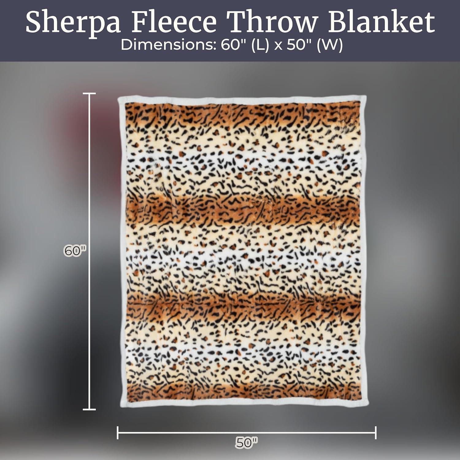 imageSherpa Fleece Throw Blanket 50x60Inch MachineWashable Reversible Throw Fluffy Blankets for Couch Chair or Bed by Lavish Home LeopardTiger