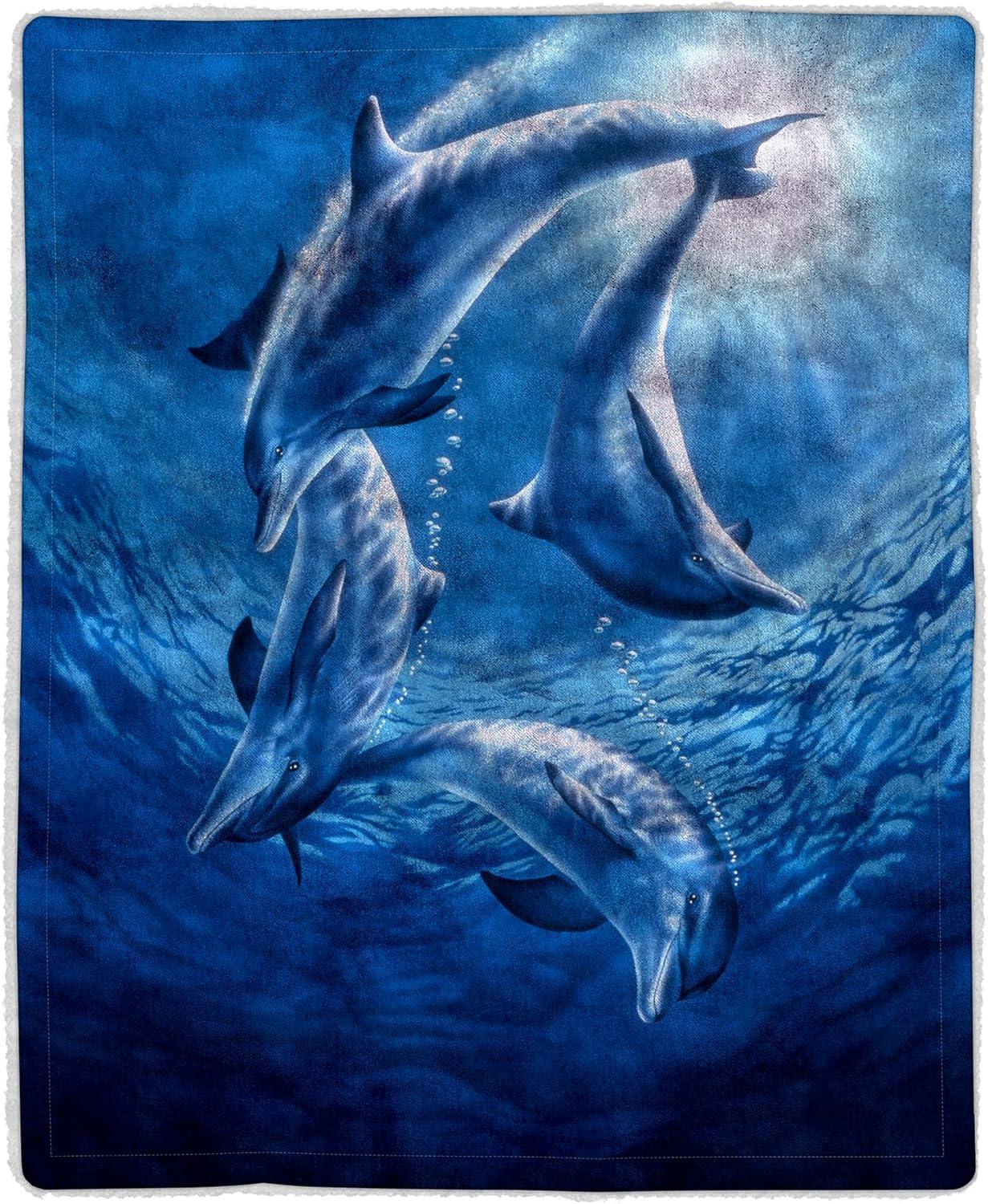 imageSherpa Fleece Throw Blanket Ocean Dolphin Print Pattern Lightweight Hypoallergenic Bed Couch Soft Plush Blanket for Adults and Kids by Lavish Home