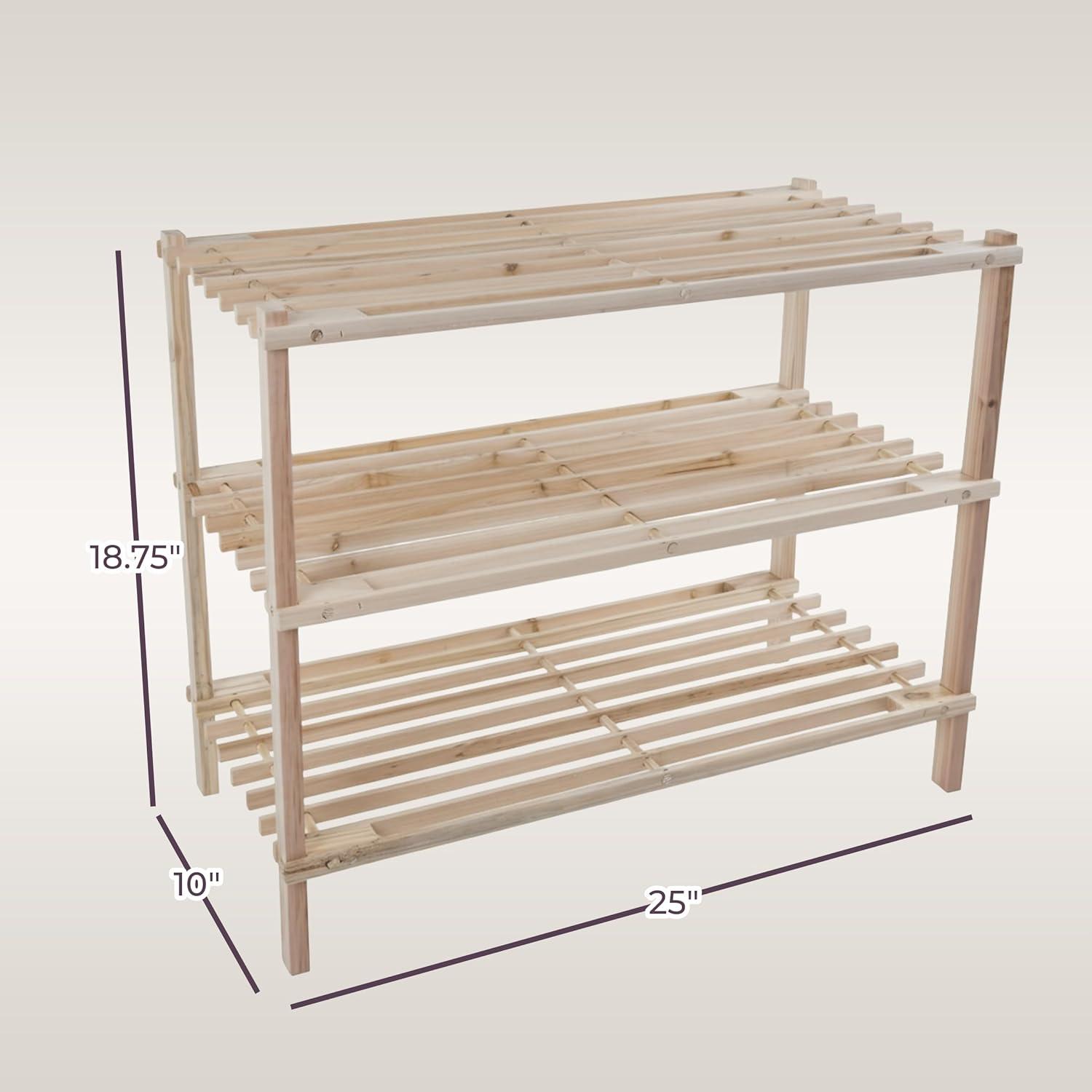 imageShoe Storage Rack 3Tier Wood Shoe Organizer for Closet Bathroom Entryway Footwear Shelf Holds 9 Pairs Sneakers or Boots by Lavish Home Light Oak