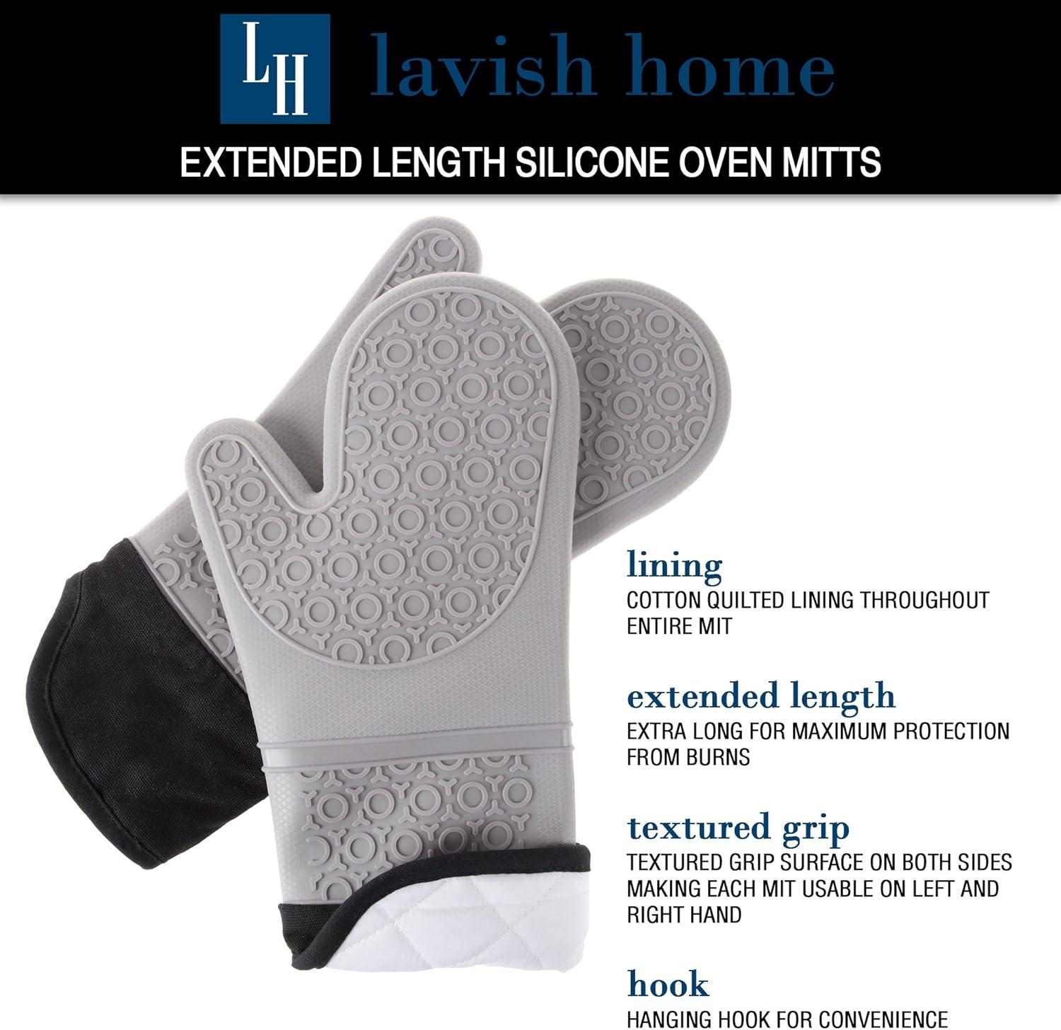 imageSilicone Oven Mitts Extra Long Professional Quality Heat Resistant with Quilted Lining and 2Sided Textured Grip 1 Pair Gray by Lavish Home