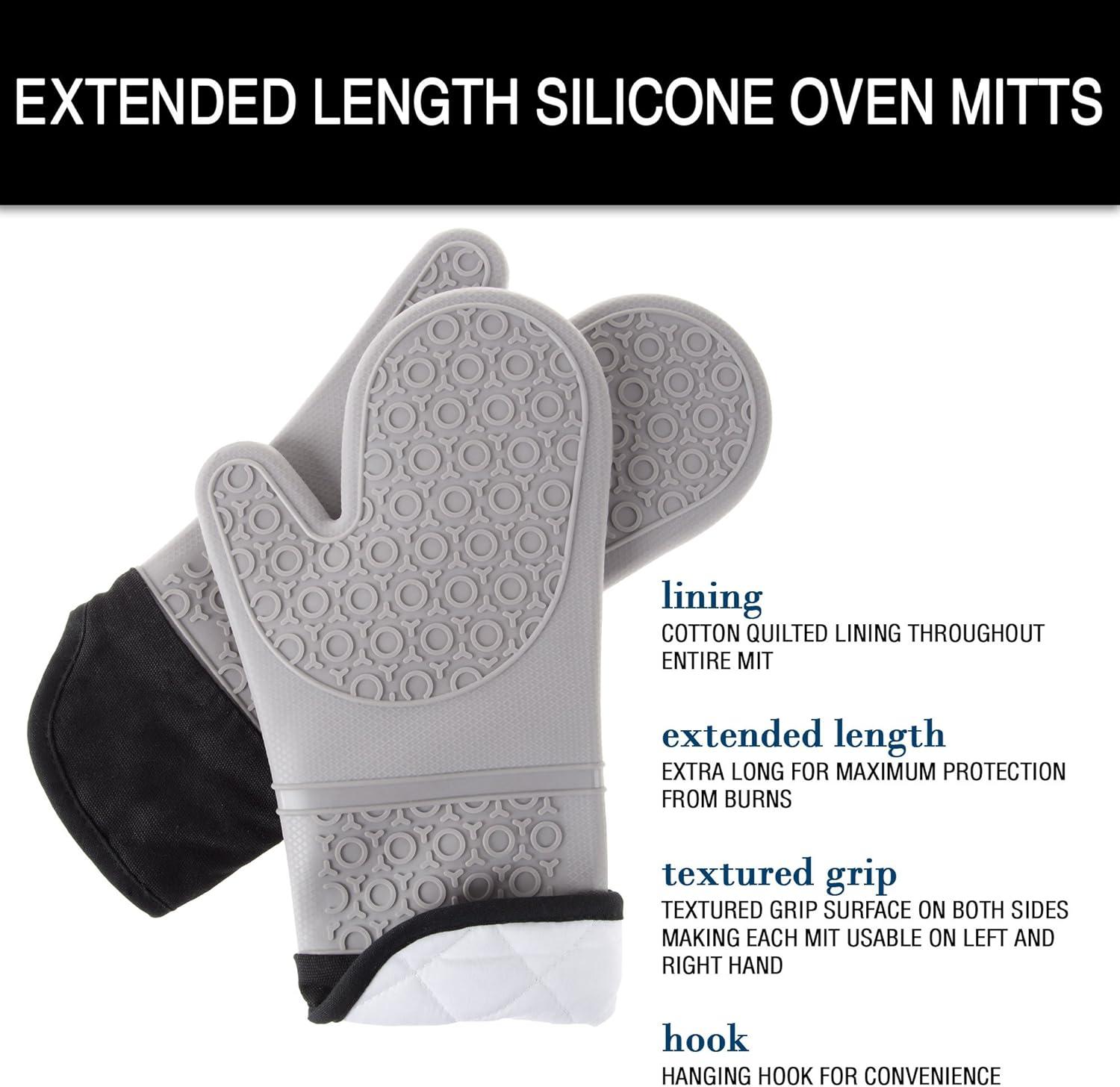 imageSilicone Oven Mitts Extra Long Professional Quality Heat Resistant with Quilted Lining and 2Sided Textured Grip 1 Pair Gray by Lavish Home