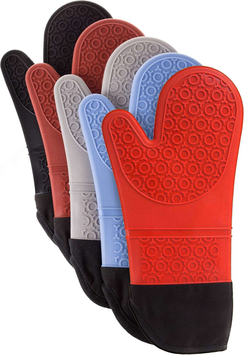 imageSilicone Oven Mitts Extra Long Professional Quality Heat Resistant with Quilted Lining and 2Sided Textured Grip 1 Pair Gray by Lavish Home