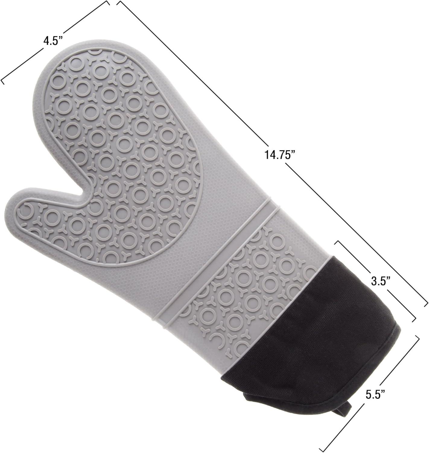 imageSilicone Oven Mitts Extra Long Professional Quality Heat Resistant with Quilted Lining and 2Sided Textured Grip 1 Pair Gray by Lavish Home
