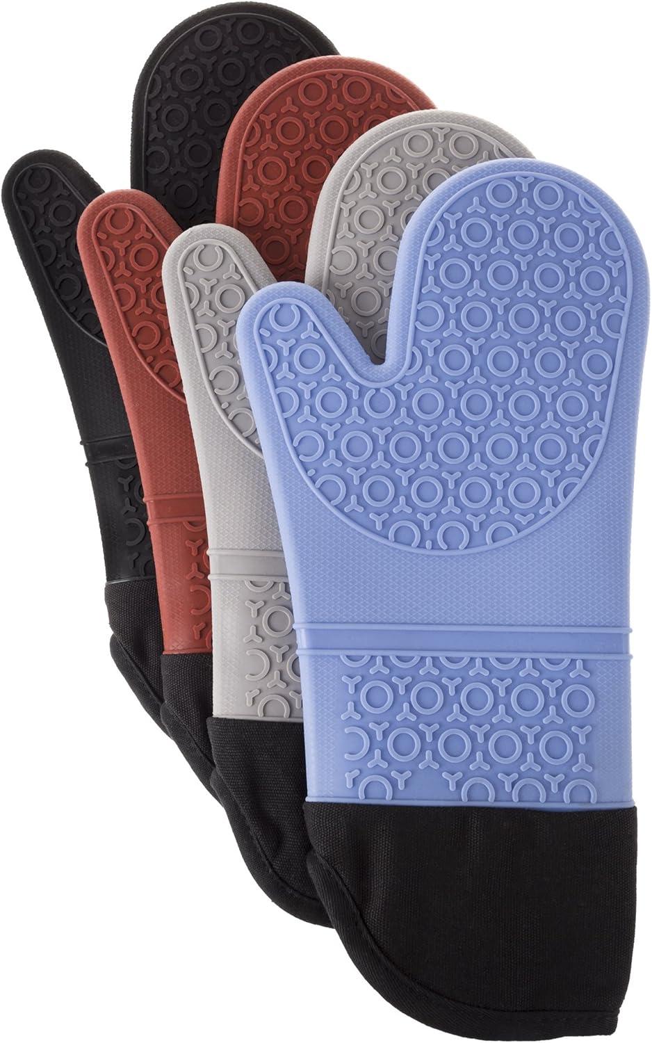imageSilicone Oven Mitts Extra Long Professional Quality Heat Resistant with Quilted Lining and 2sided Textured Grip 1 pair Black by Lavish Home