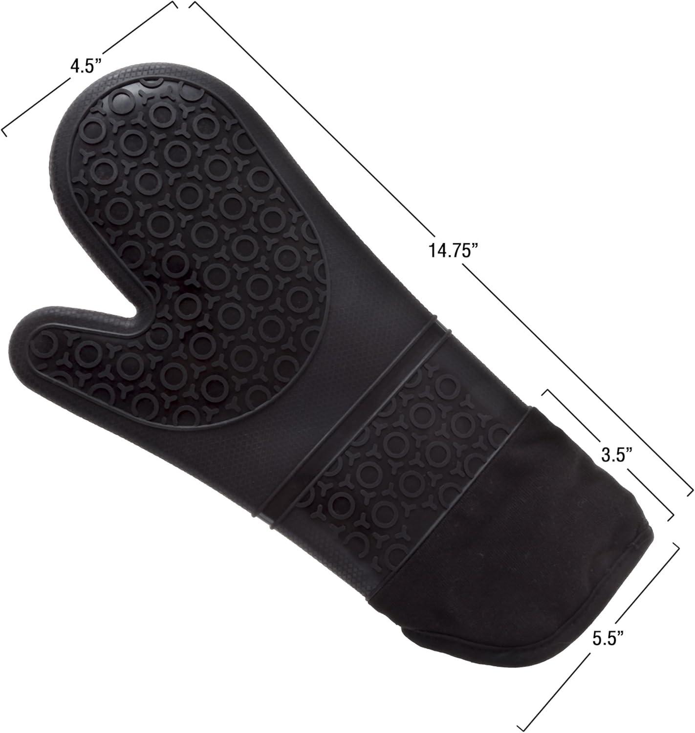 imageSilicone Oven Mitts Extra Long Professional Quality Heat Resistant with Quilted Lining and 2sided Textured Grip 1 pair Black by Lavish Home