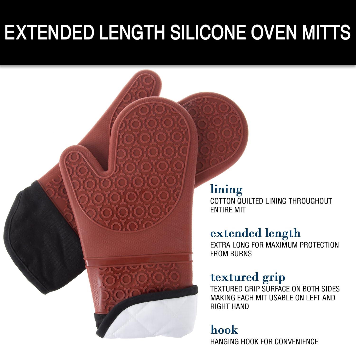 imageSilicone Oven Mitts Extra Long Professional Quality Heat Resistant with Quilted Lining and 2sided Textured Grip 1 pair Dark Red by Lavish Home