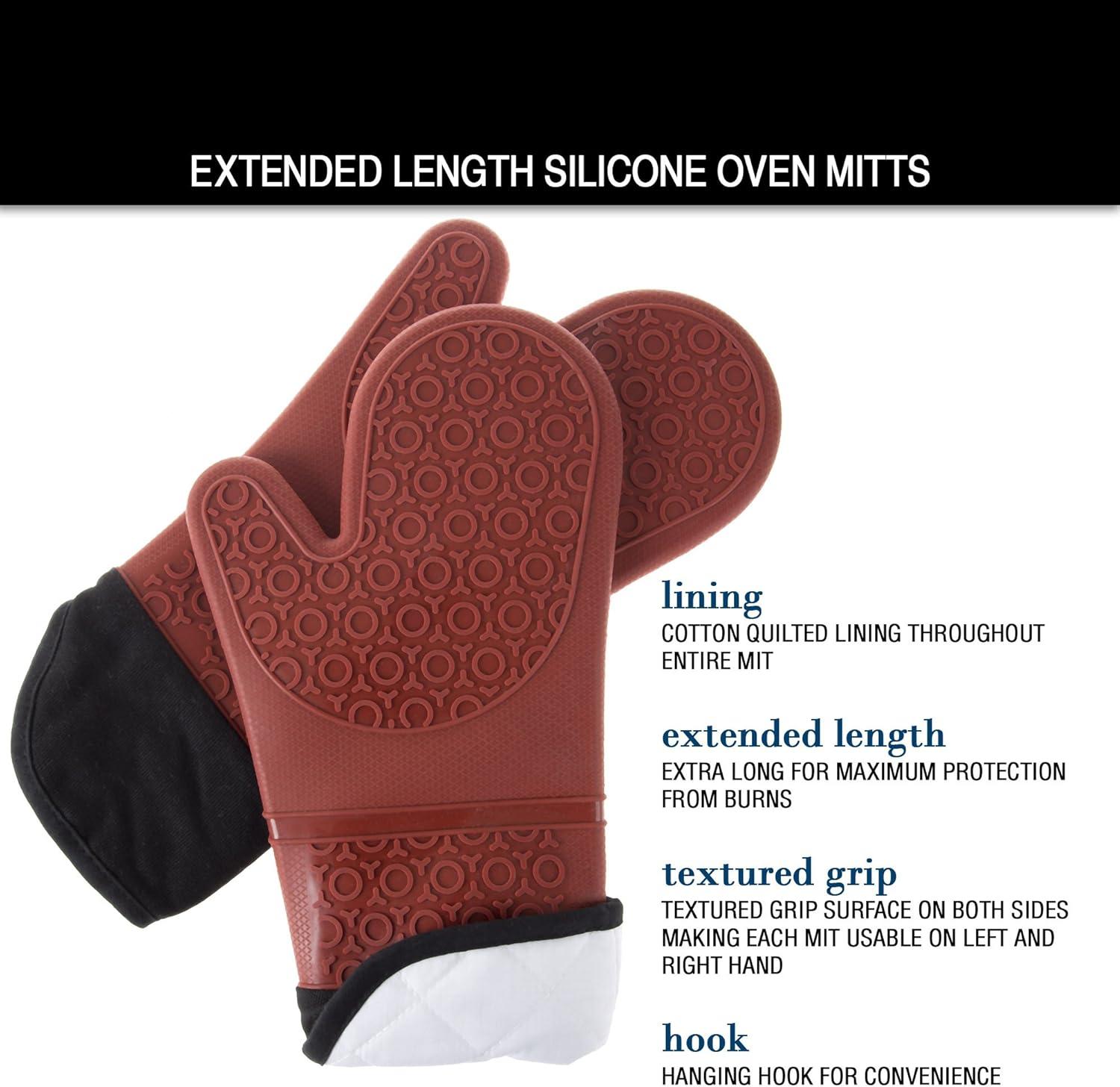 imageSilicone Oven Mitts Extra Long Professional Quality Heat Resistant with Quilted Lining and 2sided Textured Grip 1 pair Dark Red by Lavish Home