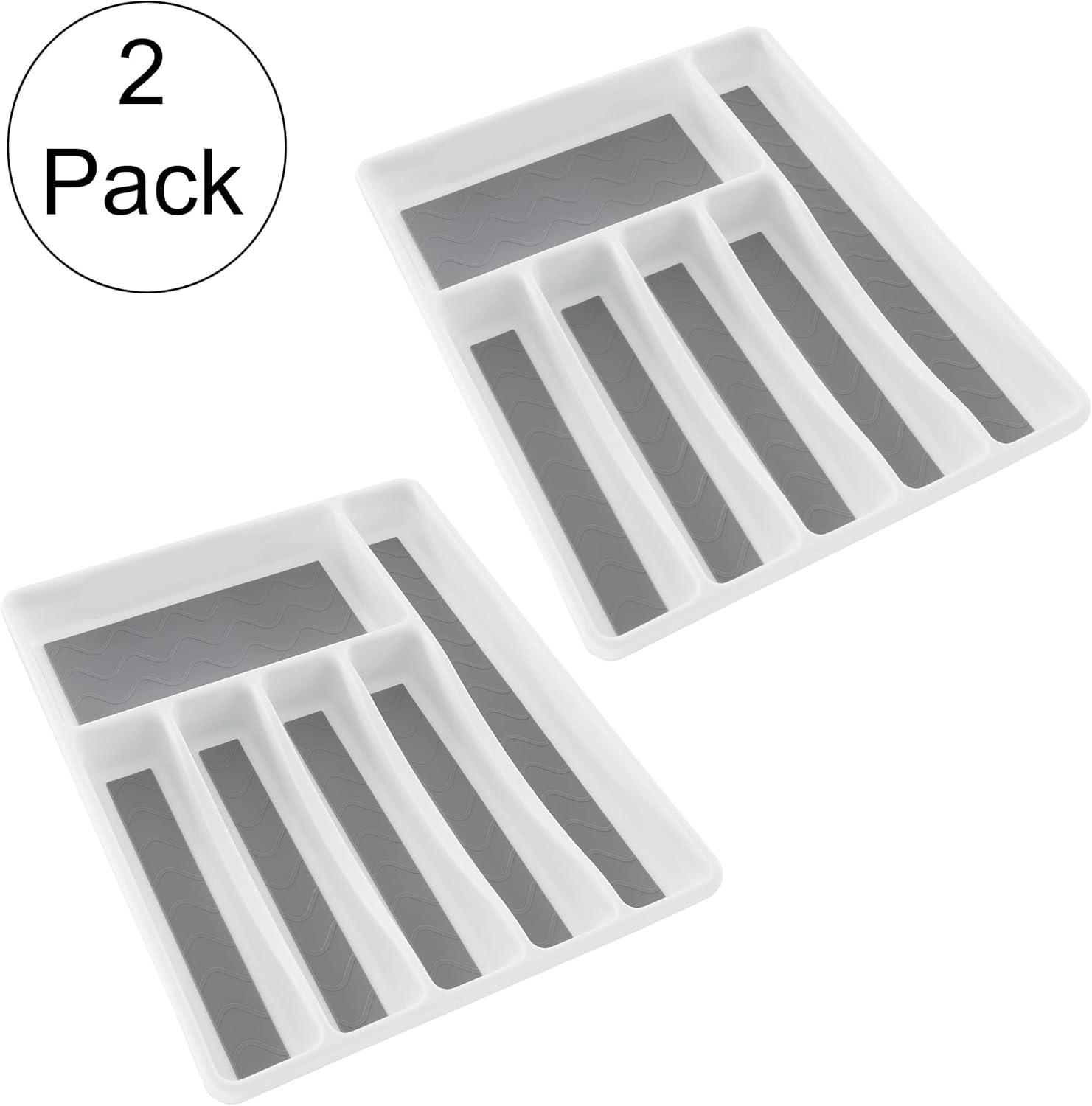 imageSilverware Drawer Organizer with 6 Sections and Nonslip Tray For Kitchen Flatware and Cutlery Office Supplies and Makeup Products by Lavish HomeSet of 2