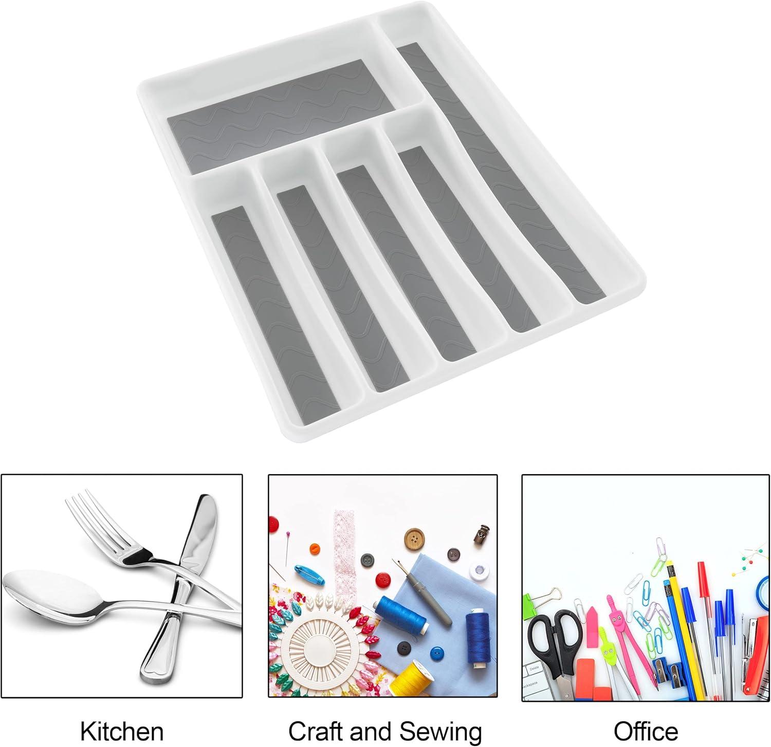 imageSilverware Drawer Organizer with 6 Sections and Nonslip Tray For Kitchen Flatware and Cutlery Office Supplies and Makeup Products by Lavish HomeSet of 2