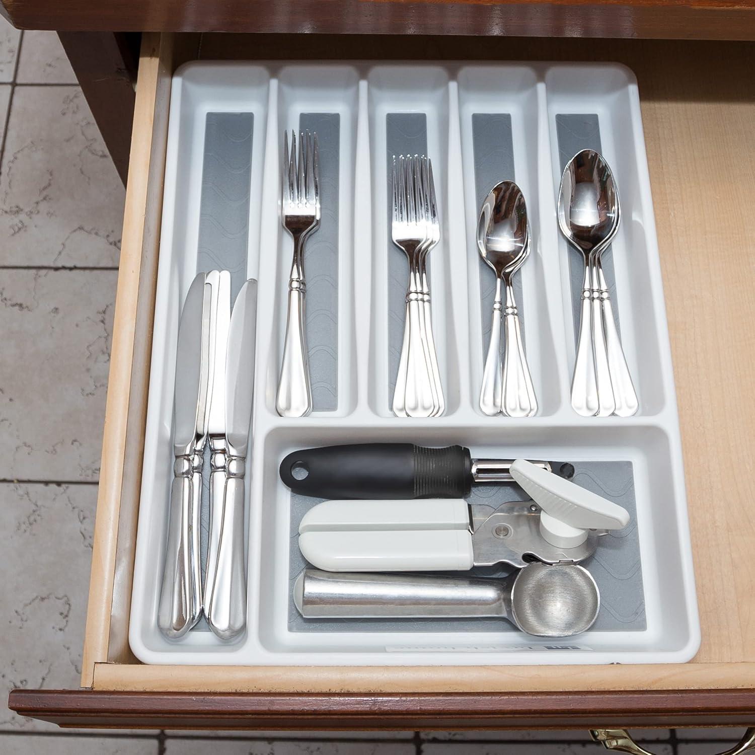 imageSilverware Drawer Organizer with 6 Sections and Nonslip Tray For Kitchen Flatware and Cutlery Office Supplies and Makeup Products by Lavish HomeSet of 2