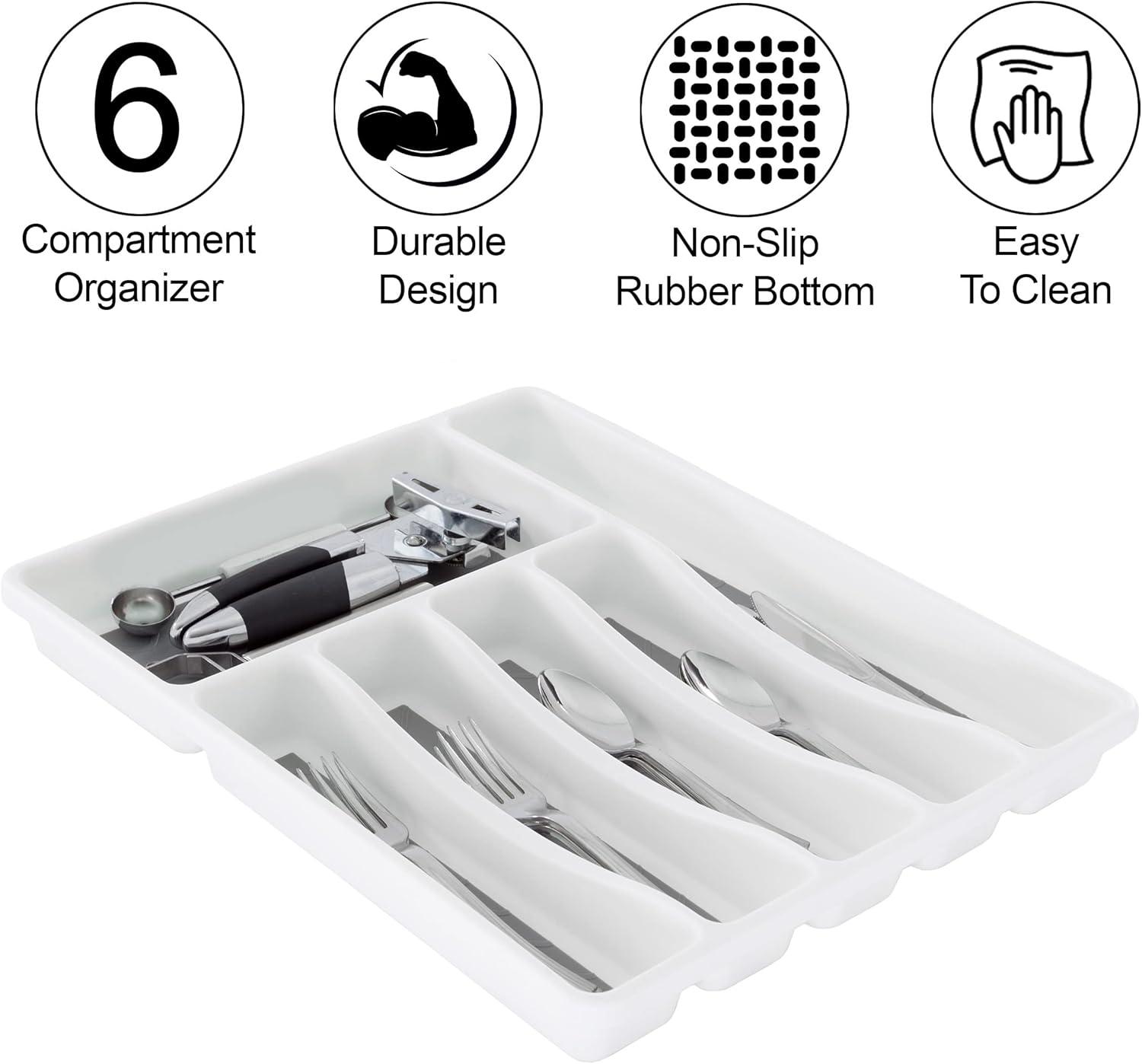 imageSilverware Drawer Organizer with 6 Sections and Nonslip Tray For Kitchen Flatware and Cutlery Office Supplies and Makeup Products by Lavish HomeSet of 2