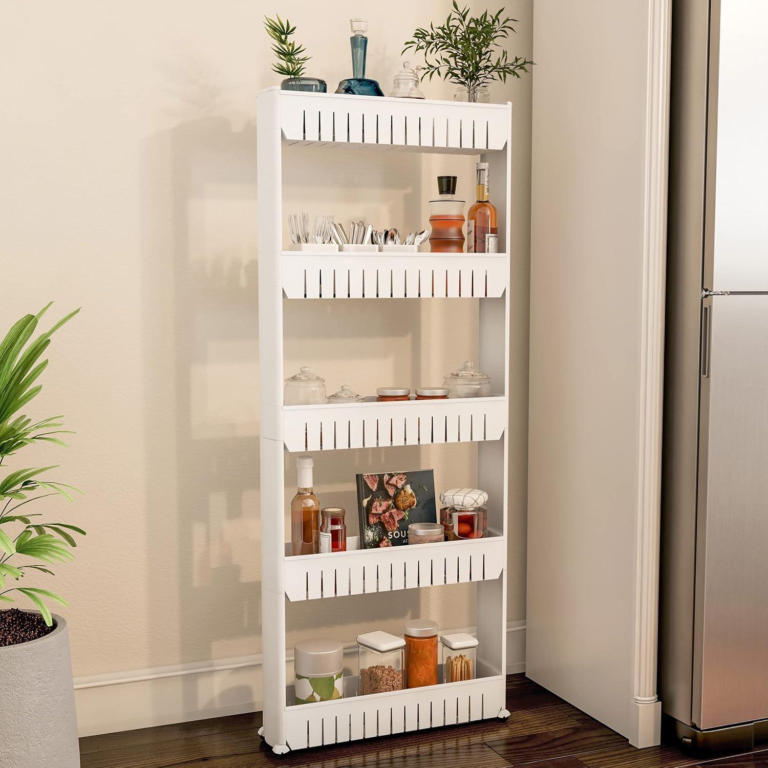 imageSlim Rolling Storage Cart 5Tier Utility Cart with Wheels for Bathroom Kitchen and Laundry Room Bathroom Shelves by Lavish Home White