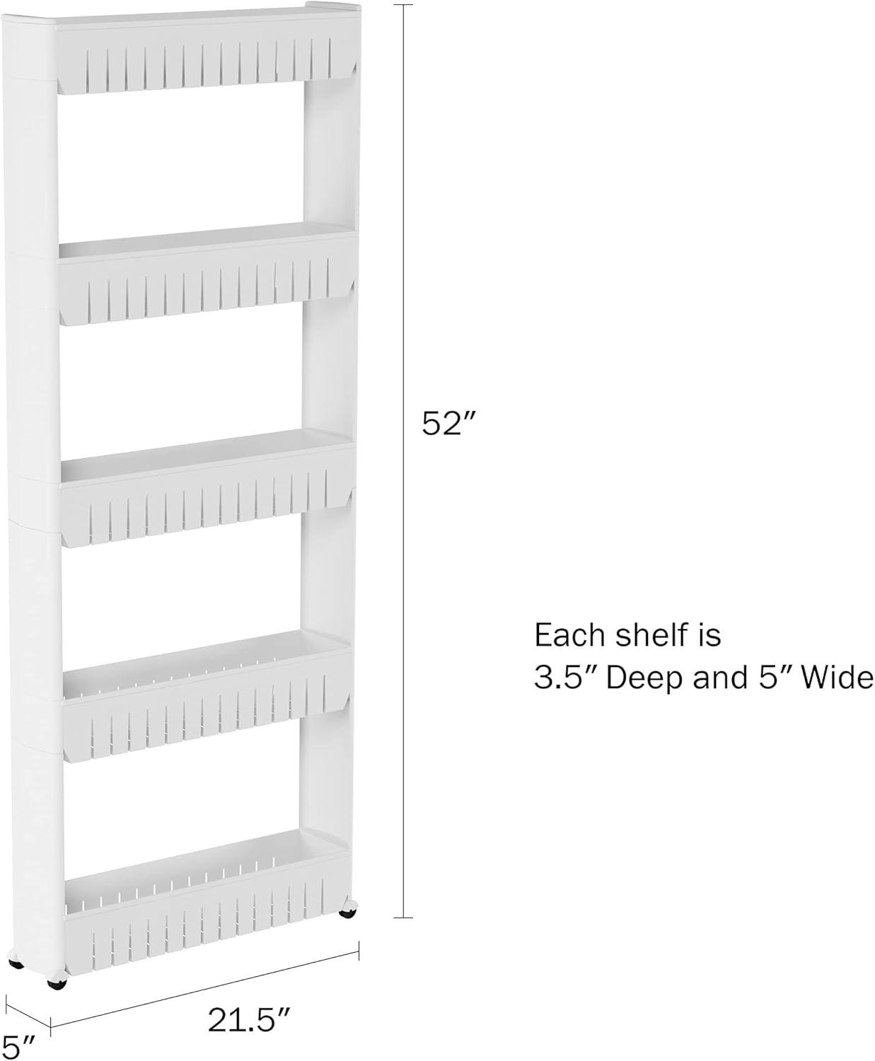 imageSlim Rolling Storage Cart 5Tier Utility Cart with Wheels for Bathroom Kitchen and Laundry Room Bathroom Shelves by Lavish Home White