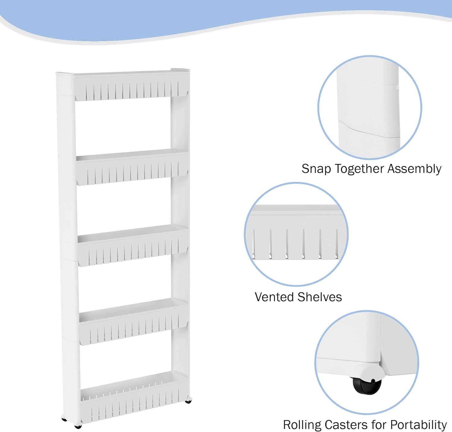 imageSlim Rolling Storage Cart 5Tier Utility Cart with Wheels for Bathroom Kitchen and Laundry Room Bathroom Shelves by Lavish Home White