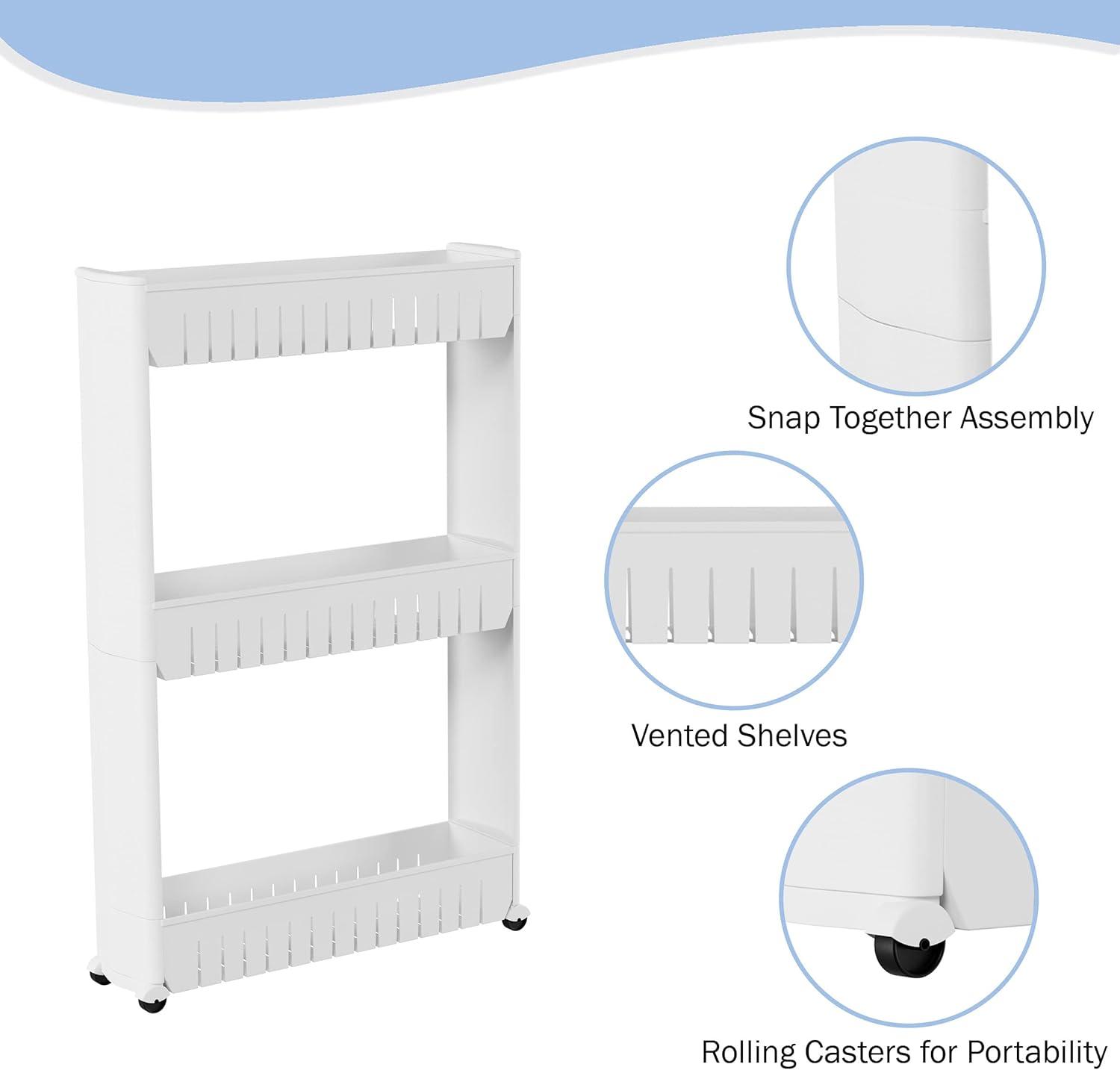 imageSlim Rolling Storage Cart 5Tier Utility Cart with Wheels for Bathroom Kitchen and Laundry Room Bathroom Shelves by Lavish Home White3Tier