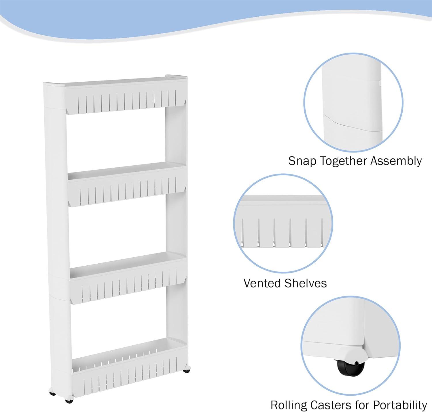 imageSlim Rolling Storage Cart 5Tier Utility Cart with Wheels for Bathroom Kitchen and Laundry Room Bathroom Shelves by Lavish Home White4Tier