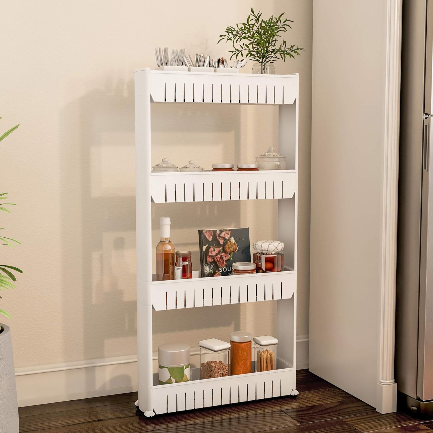 imageSlim Rolling Storage Cart 5Tier Utility Cart with Wheels for Bathroom Kitchen and Laundry Room Bathroom Shelves by Lavish Home White4Tier