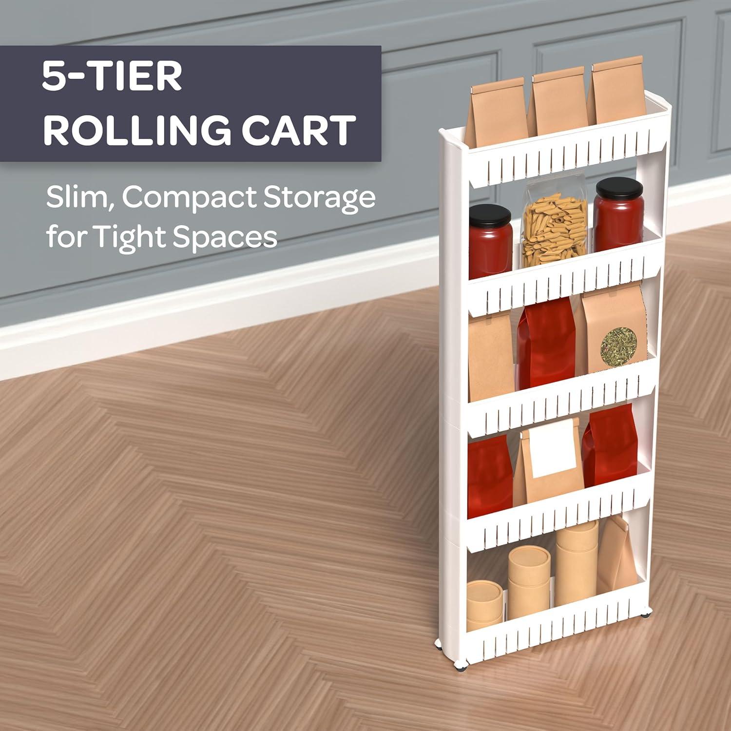imageSlim Rolling Storage Cart 5Tier Utility Cart with Wheels for Bathroom Kitchen and Laundry Room Bathroom Shelves by Lavish Home White5Tier