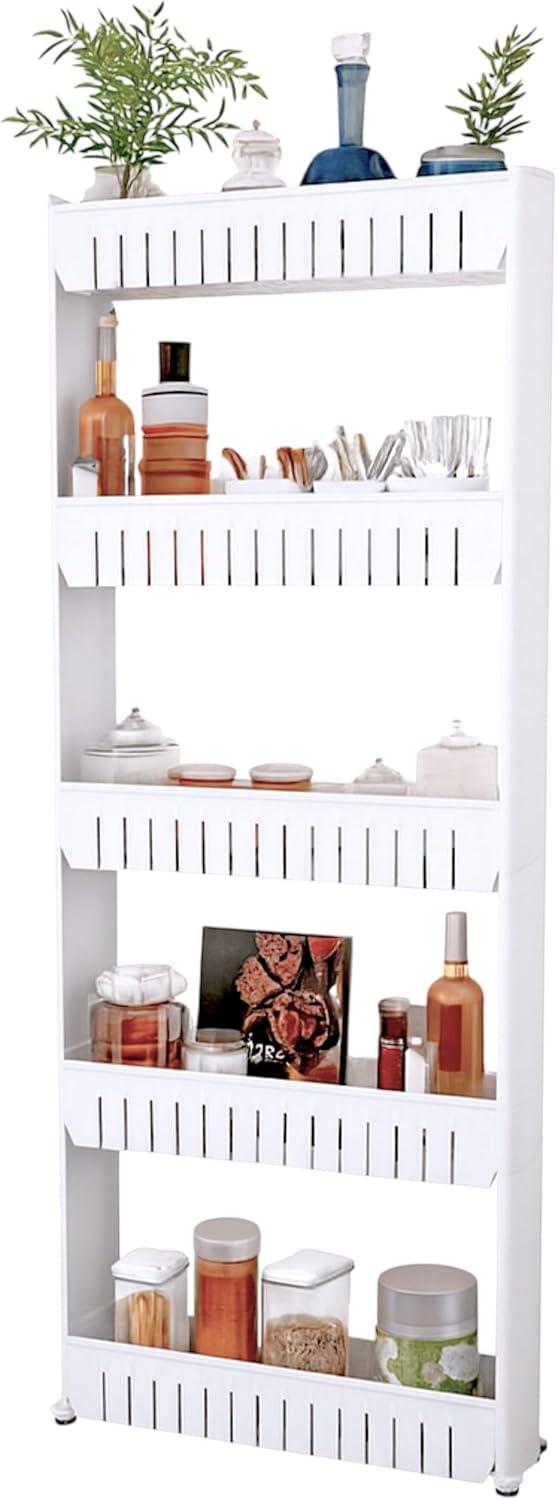 imageSlim Rolling Storage Cart 5Tier Utility Cart with Wheels for Bathroom Kitchen and Laundry Room Bathroom Shelves by Lavish Home White5Tier