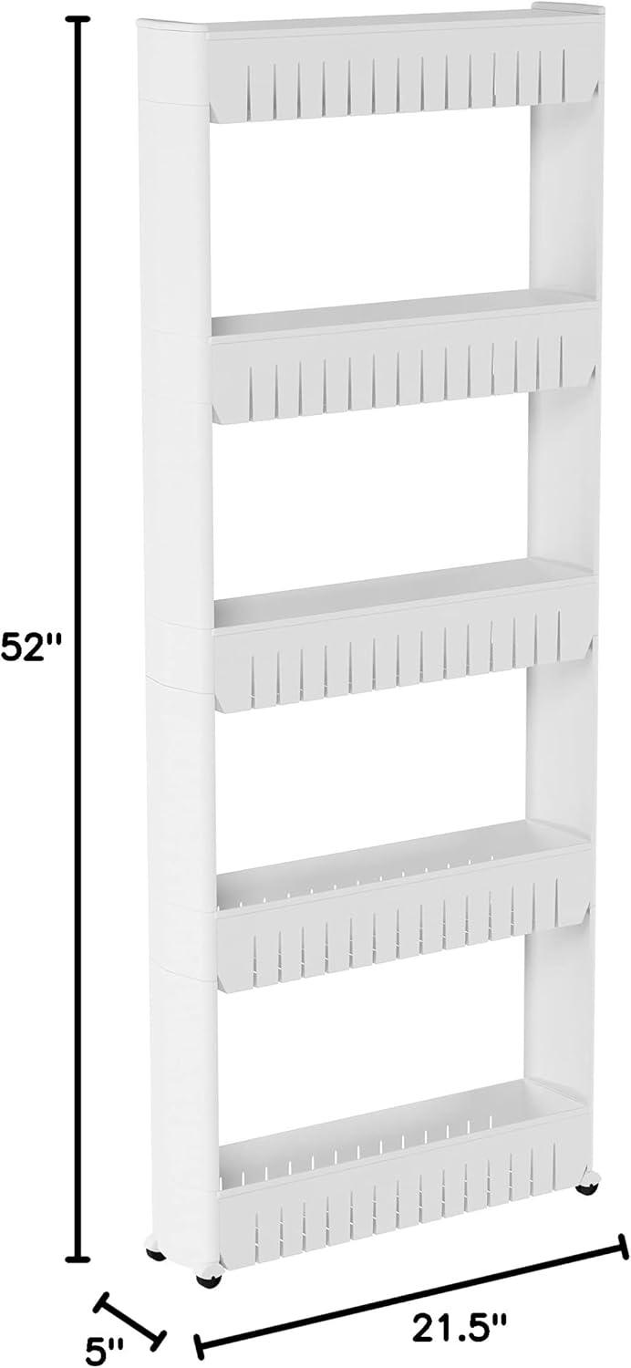 imageSlim Rolling Storage Cart 5Tier Utility Cart with Wheels for Bathroom Kitchen and Laundry Room Bathroom Shelves by Lavish Home White5Tier