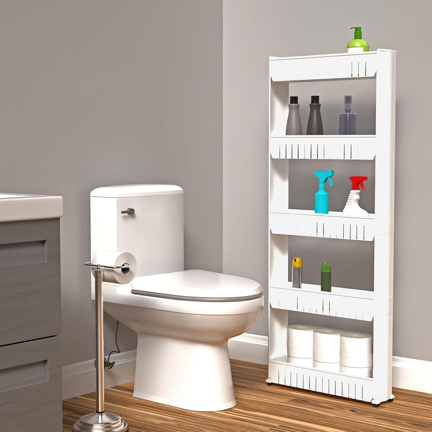 imageSlim Rolling Storage Cart 5Tier Utility Cart with Wheels for Bathroom Kitchen and Laundry Room Bathroom Shelves by Lavish Home White5Tier
