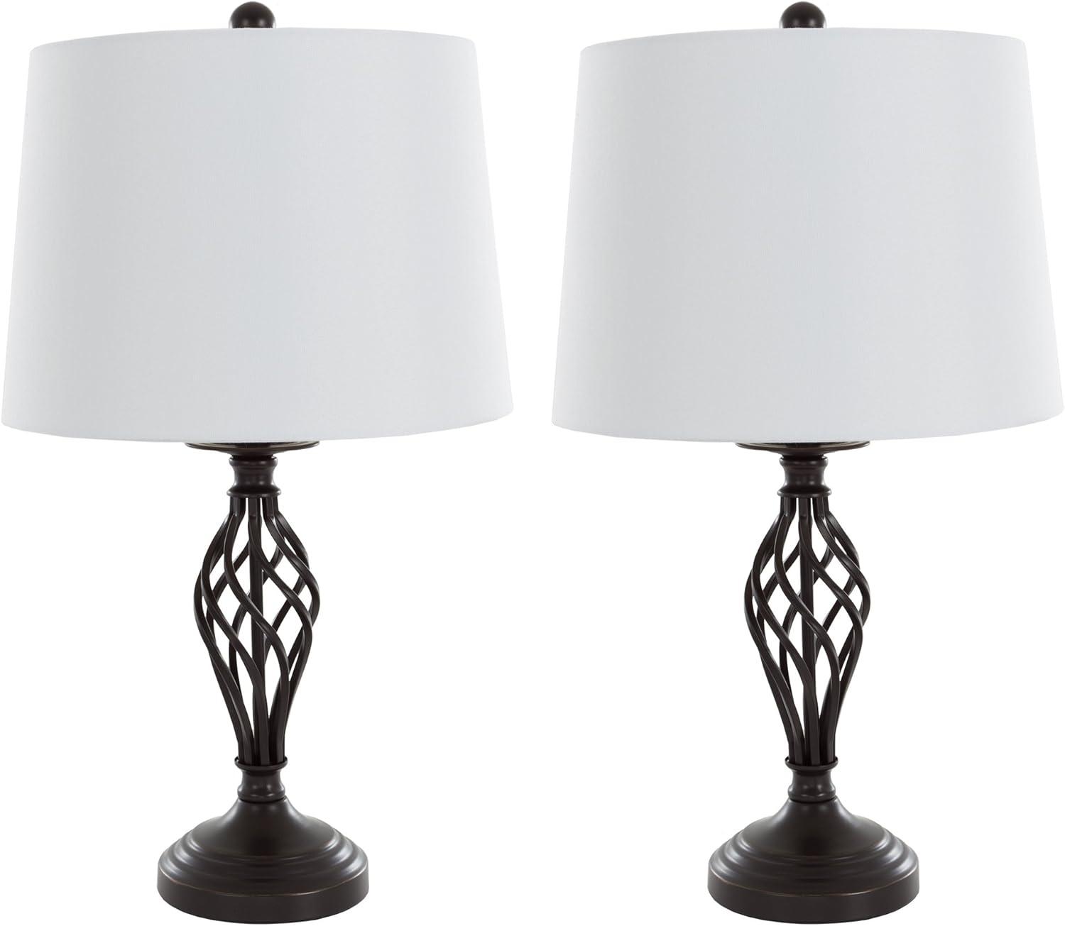 imageSpiral Cage Table Lamps Set of 2 OilRubbed Bronze Modern Farmhouse Style Bedside or Living Room Lamps with White Drum Shades by Lavish Home