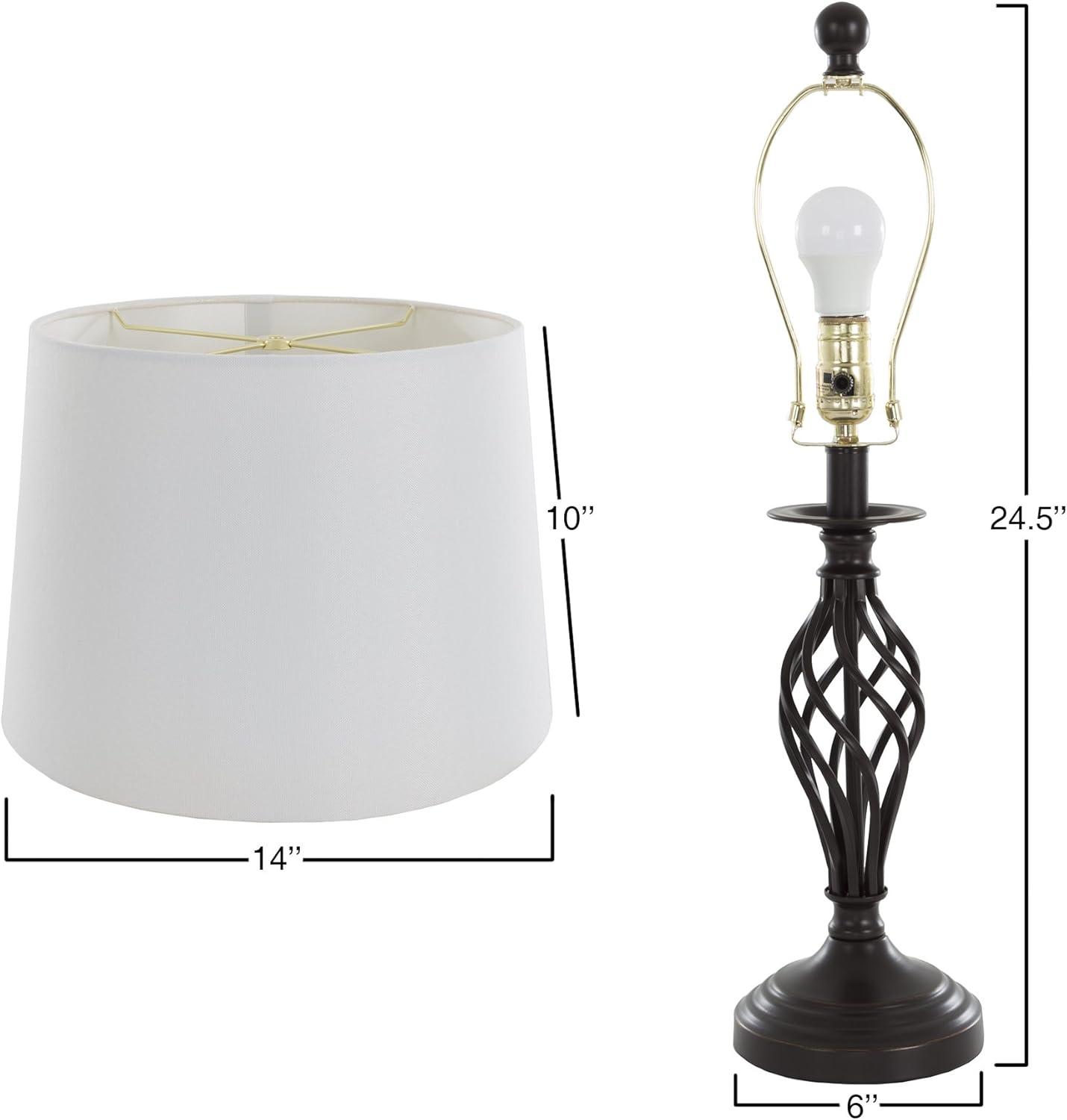 imageSpiral Cage Table Lamps Set of 2 OilRubbed Bronze Modern Farmhouse Style Bedside or Living Room Lamps with White Drum Shades by Lavish Home