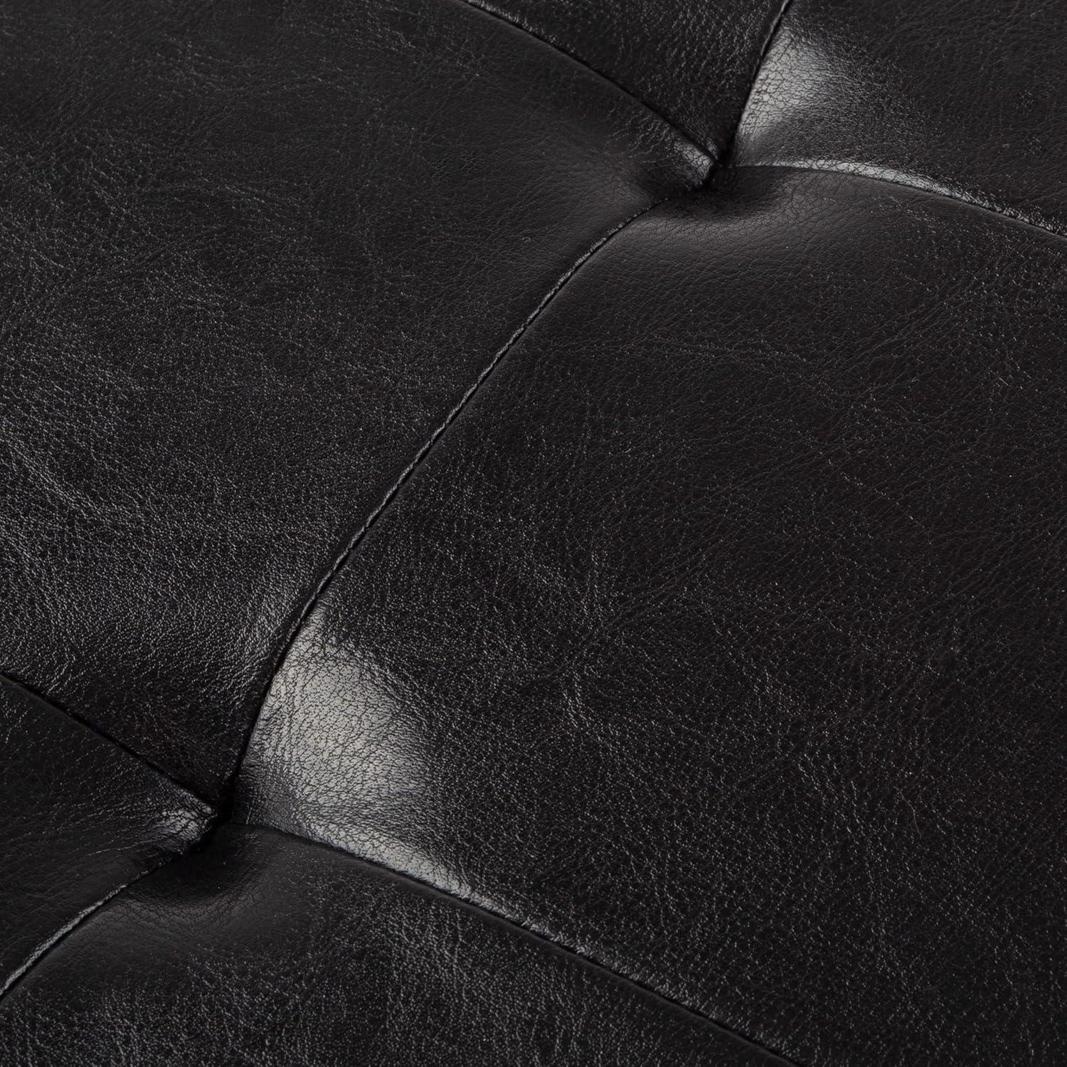 imageStorage Ottoman 30Inch Folding Faux Leather Footrest Linen Chest or Bench with Removable Bin for Living Room or Bedroom by HomeComplete BlackBlack