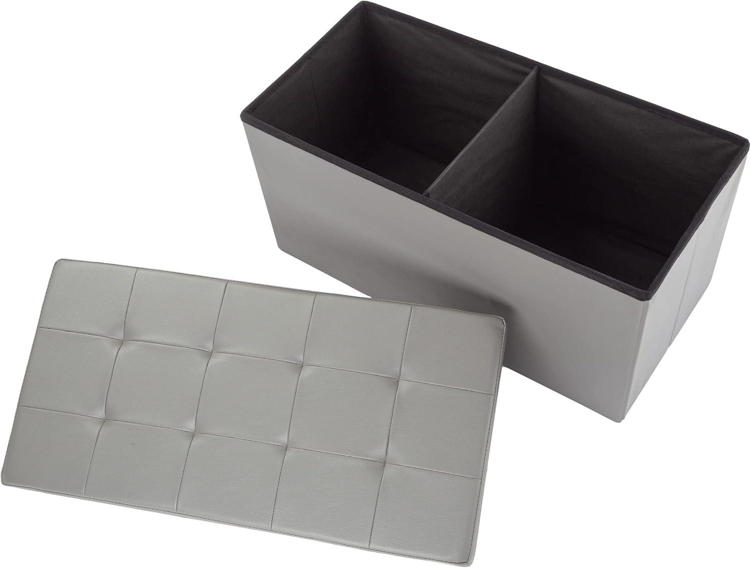 imageStorage Ottoman 30Inch Folding Faux Leather Footrest Linen Chest or Bench with Removable Bin for Living Room or Bedroom by HomeComplete BlackGrey