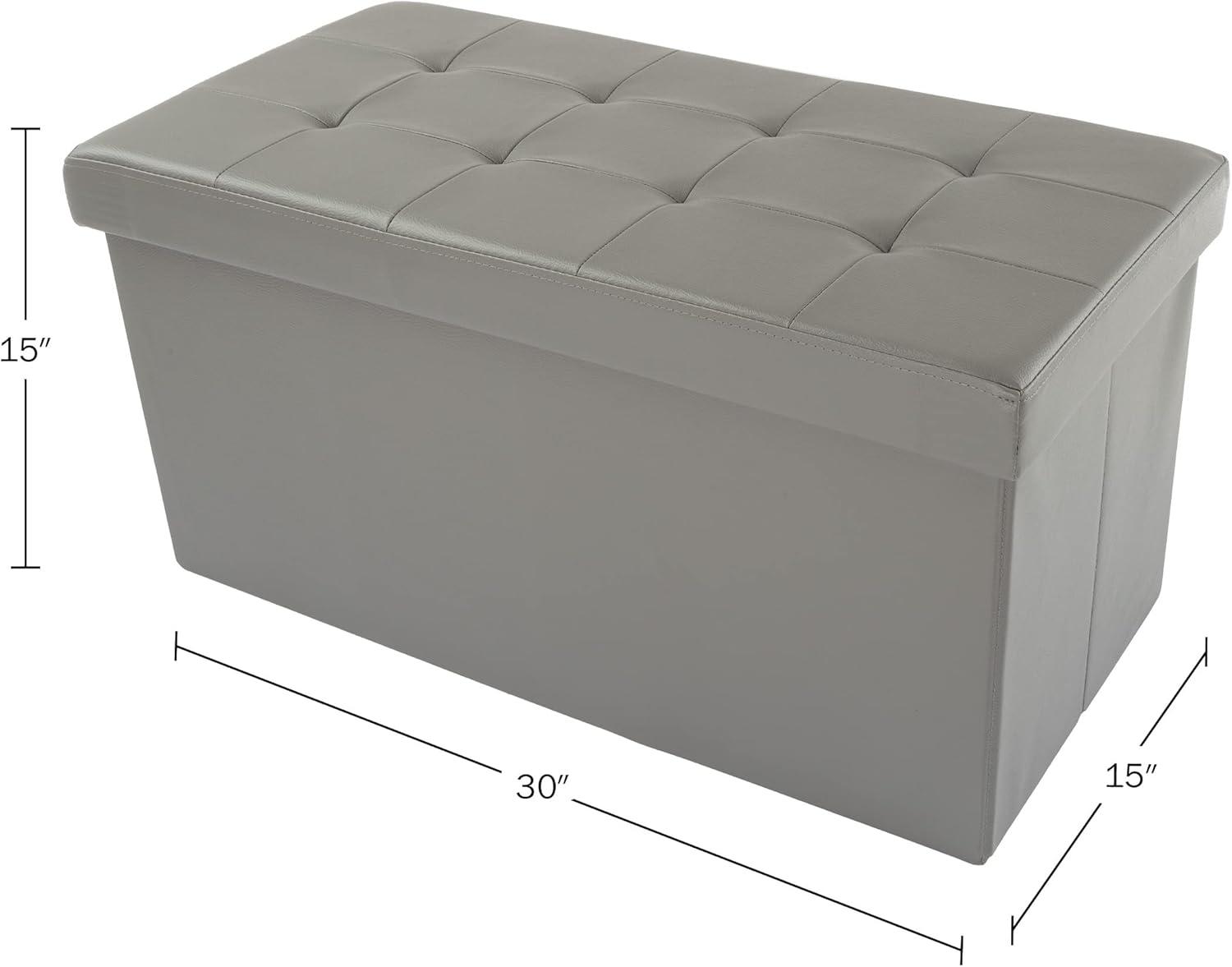 imageStorage Ottoman 30Inch Folding Faux Leather Footrest Linen Chest or Bench with Removable Bin for Living Room or Bedroom by HomeComplete BlackGrey